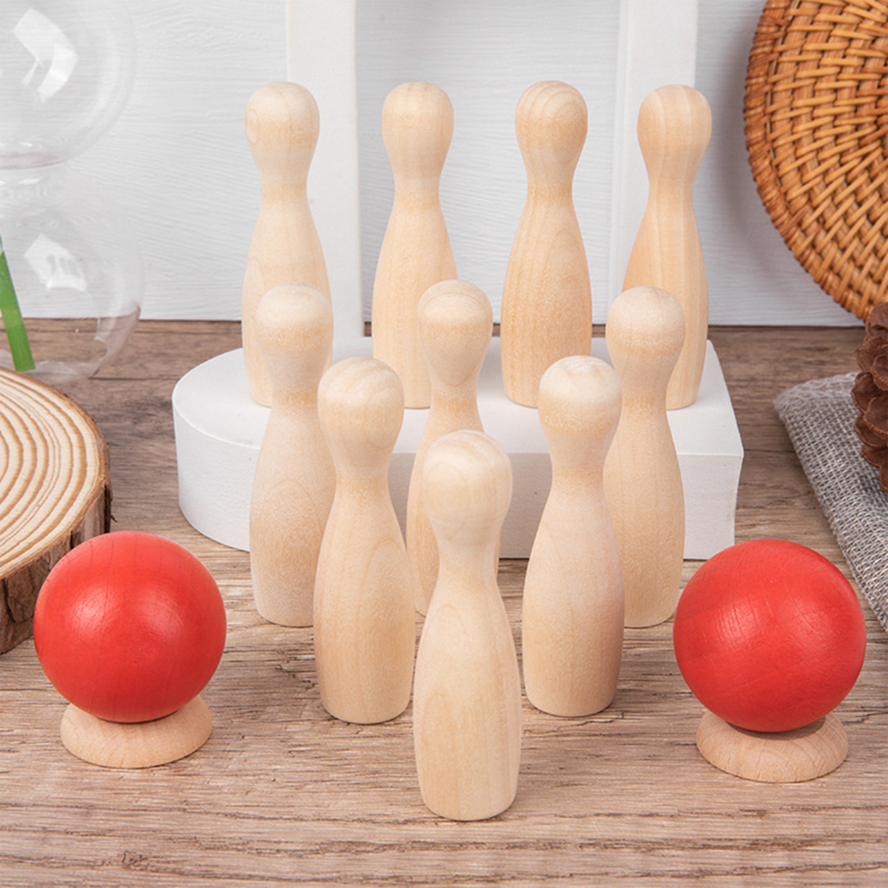 Wooden Educational Games Indoor and Outdoor Bowling Toys 3
