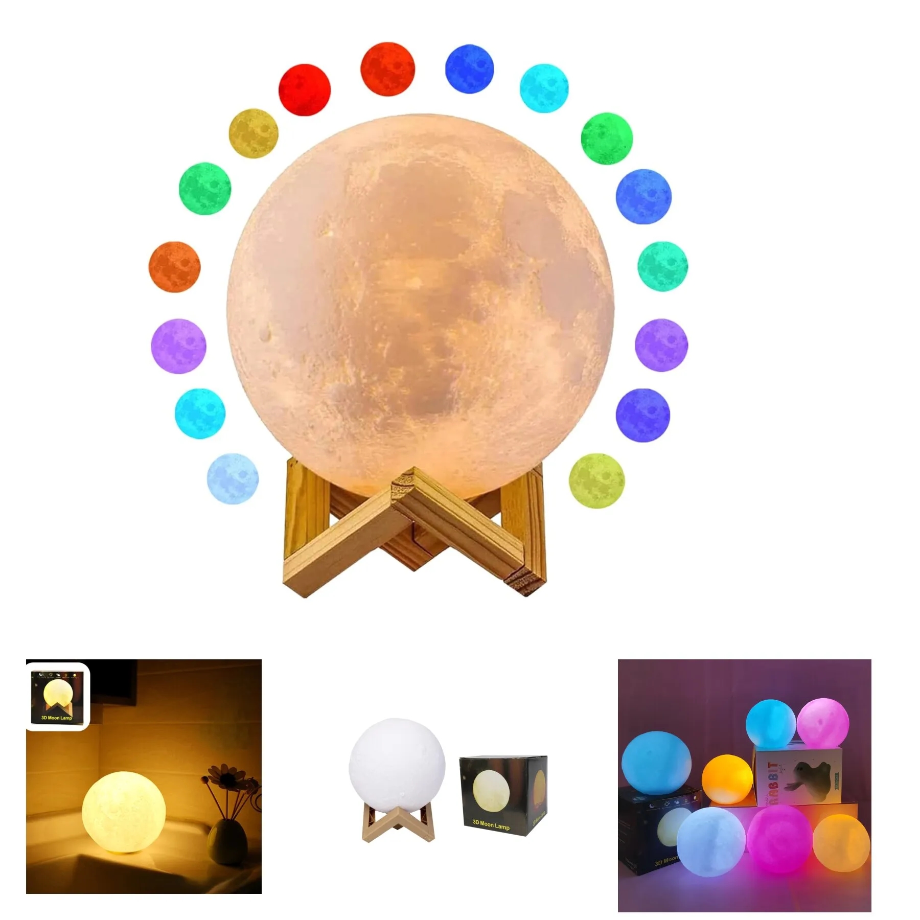 3D Color Changing Touch Control Night Moon Light Lamp 2