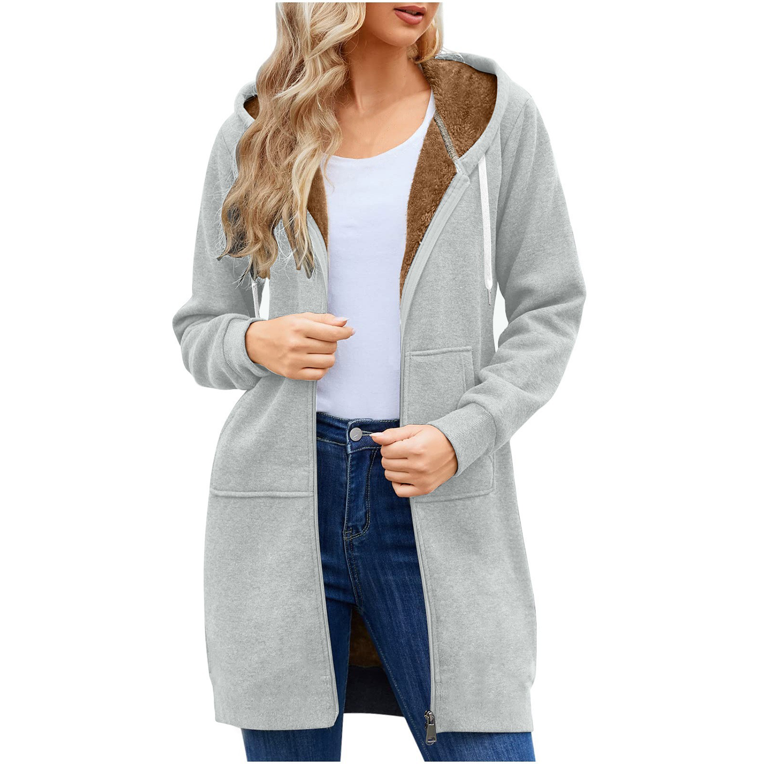 Full Zip Long Sleeve Casual Fall Winter Coat 4