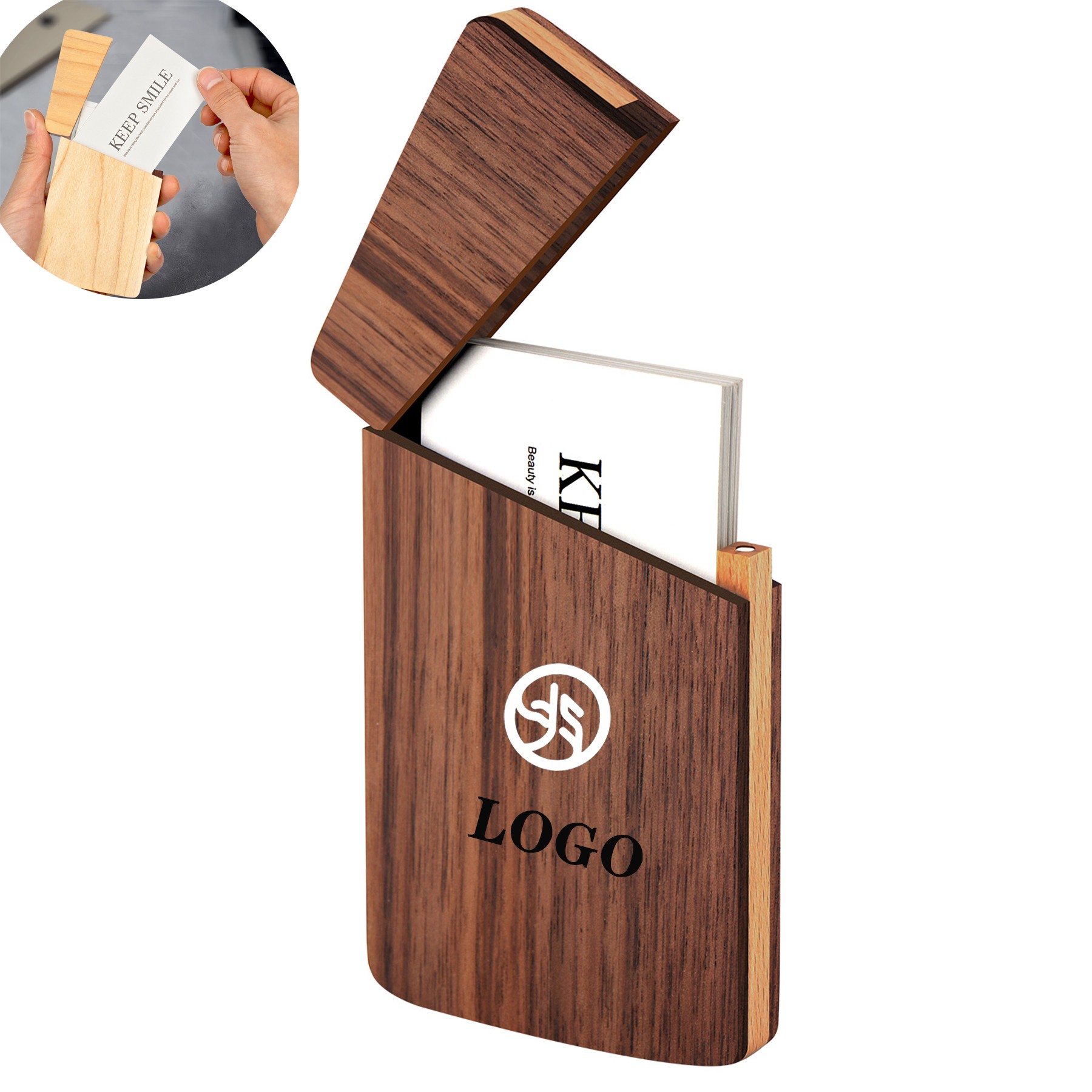 Walnut Business Card Holder Case with Magnetic Closure Portable 2
