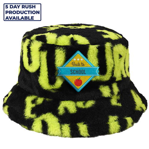 Stock Print Faux Fur Bucket Hat with Custom Logo 2