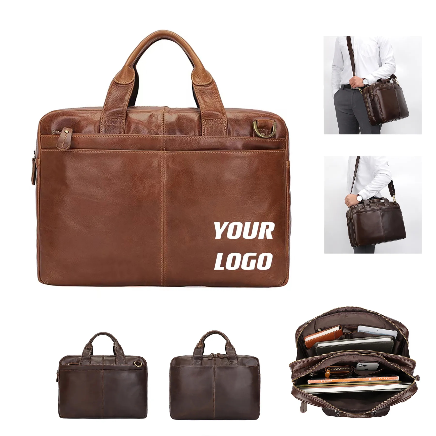 Custom Handmade Vintage Genuine Cowhide Briefcase For Men 2