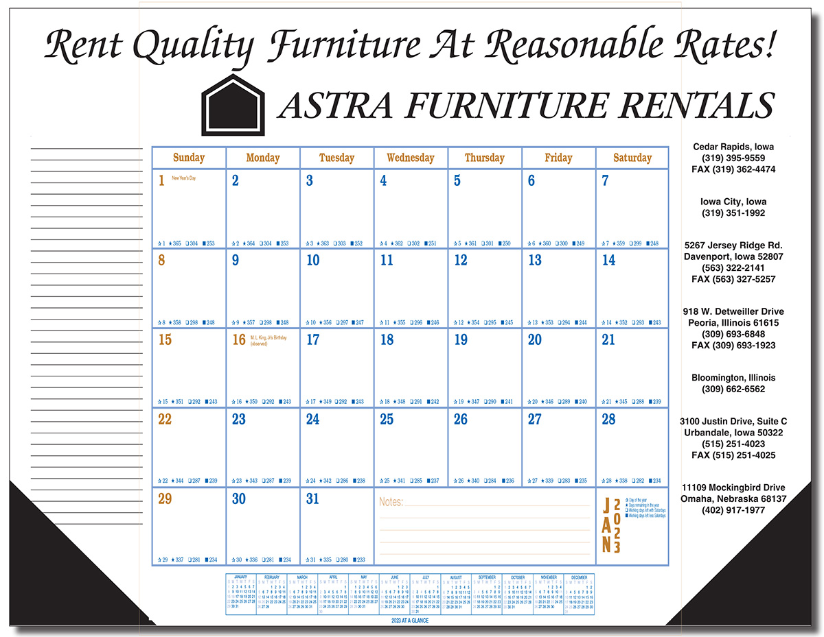 Jumbo Desk Pad Calendar Blue/Gold Datepad w/Side Imprint