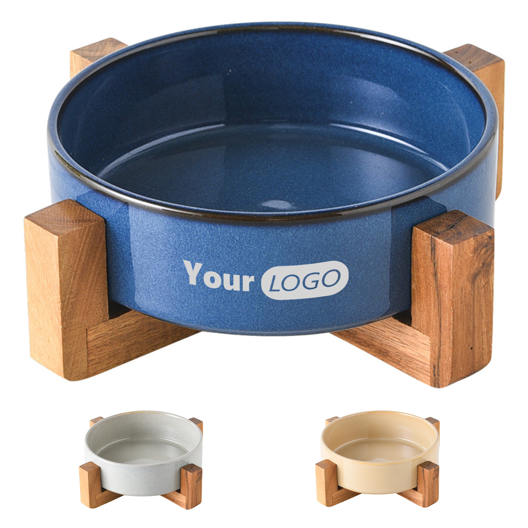Ceramic Pet Drinking Bowl With Wooden Frame 2