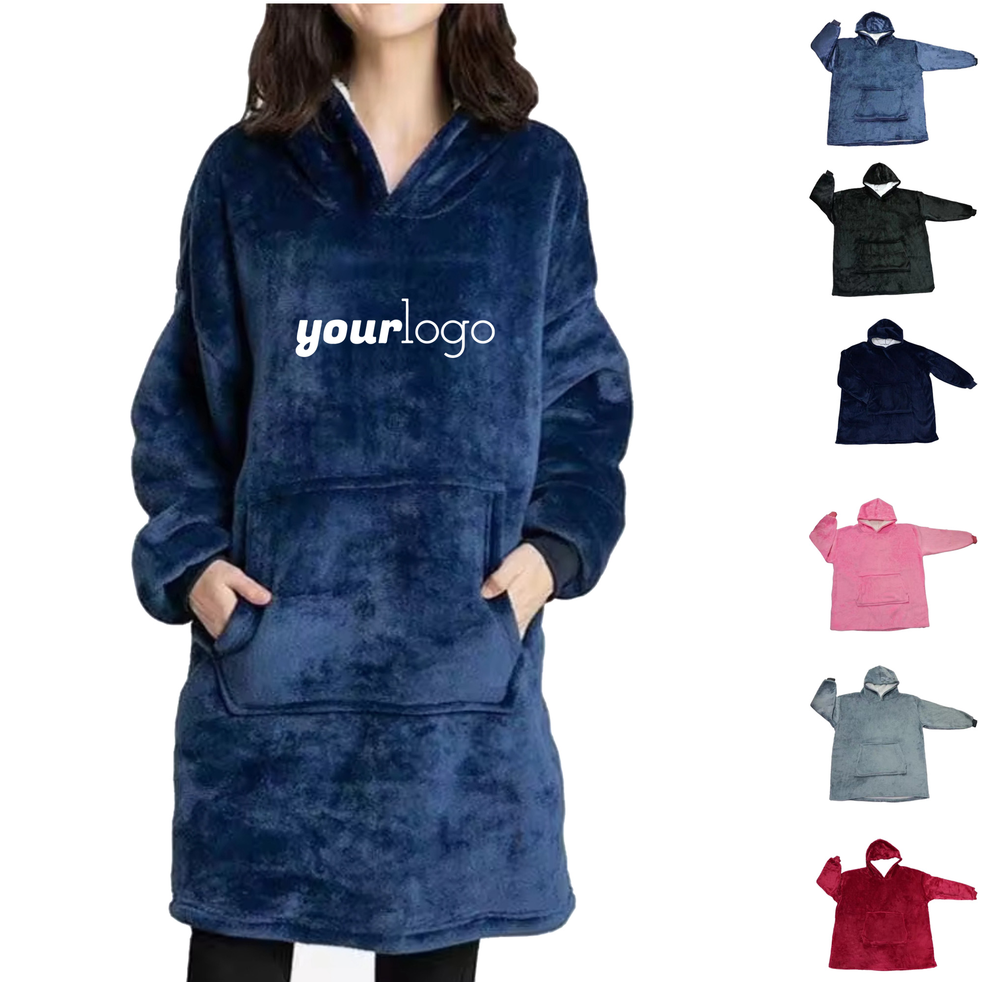 Luxury Sherpa Fleece Oversized Wearable Blanket Hoodie, custom hoodie or sweatshirt with logo imprint 4