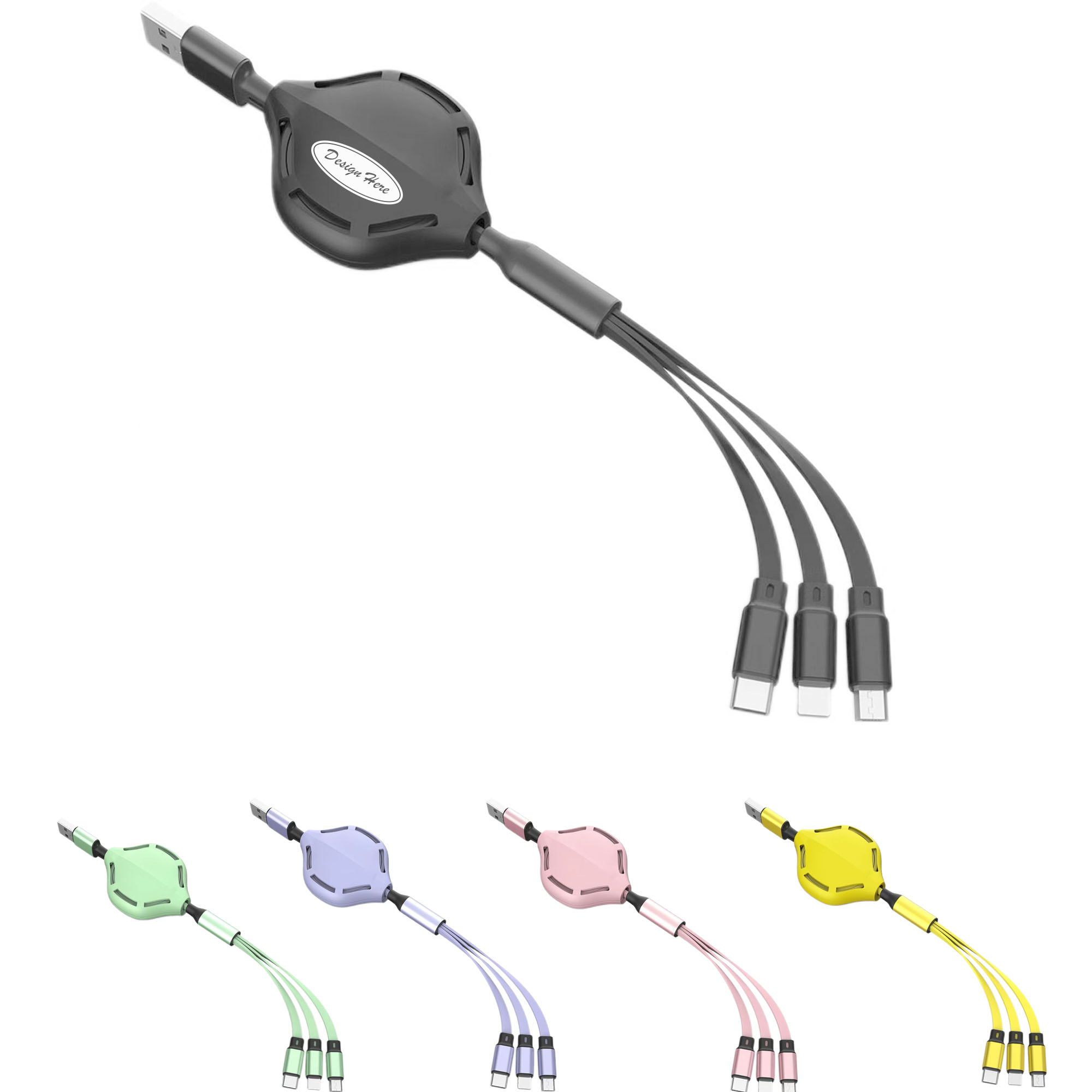 Durable 3-in-1 Retractable USB Charger with Type-C and More 5