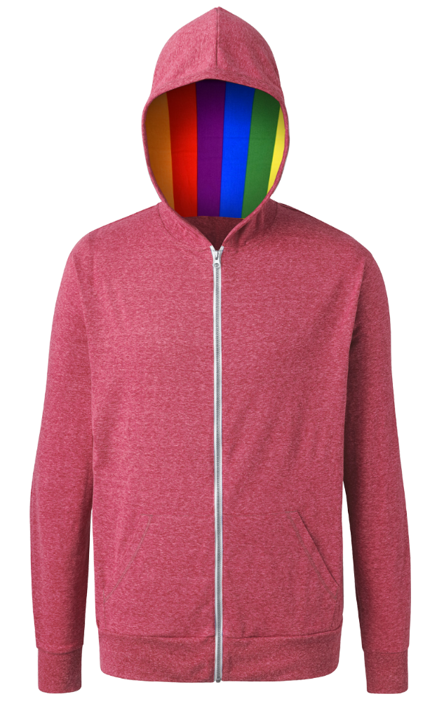 Pride Triblend Contrast Zip Front Hoodie, custom hoodie or sweatshirt with logo imprint 1