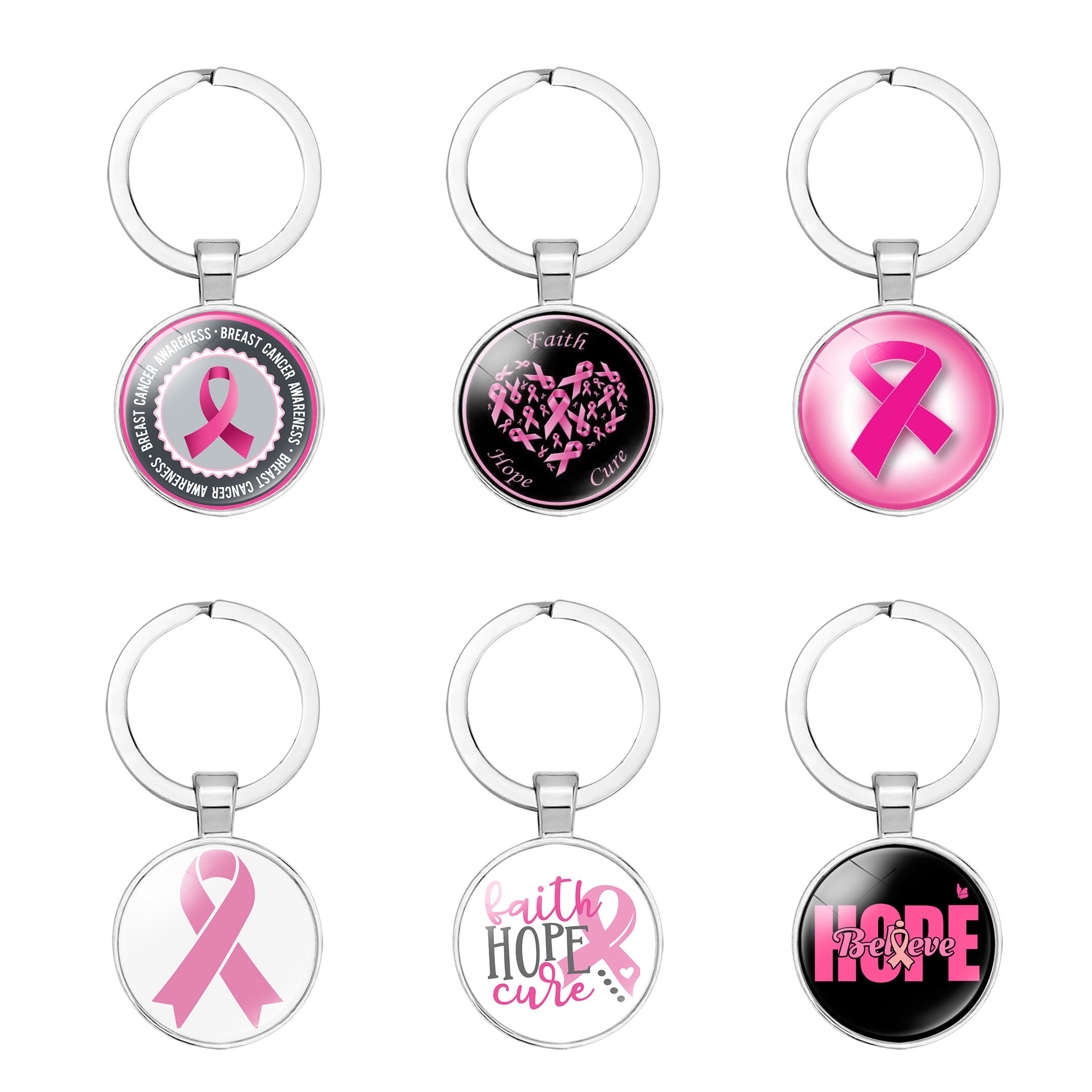 Breast Cancer Awareness Round Keychain (direct import) 3