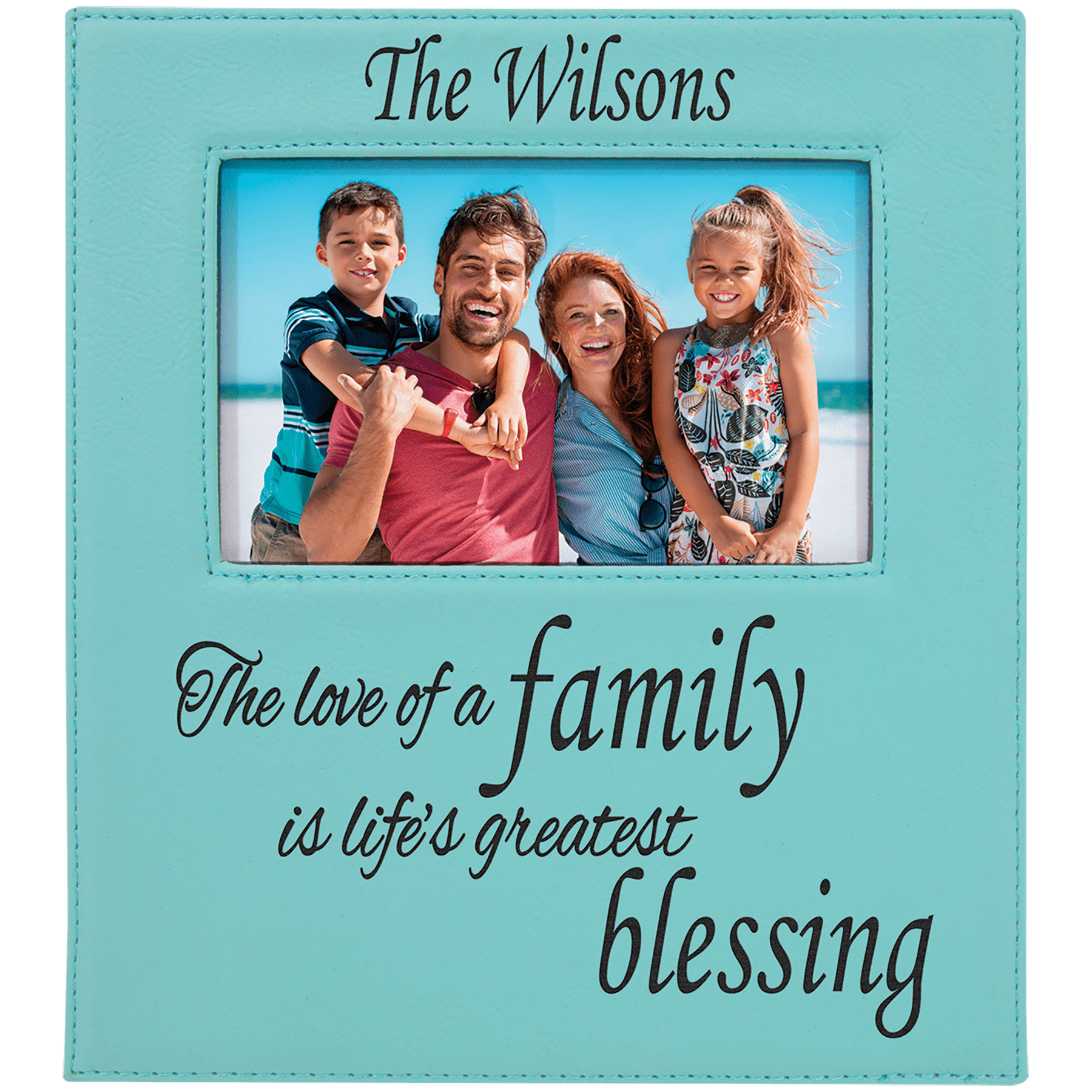 4" x 6" Teal Leatherette Photo Frame with 4 1/4" x 7 7/8" Engraving Area 2