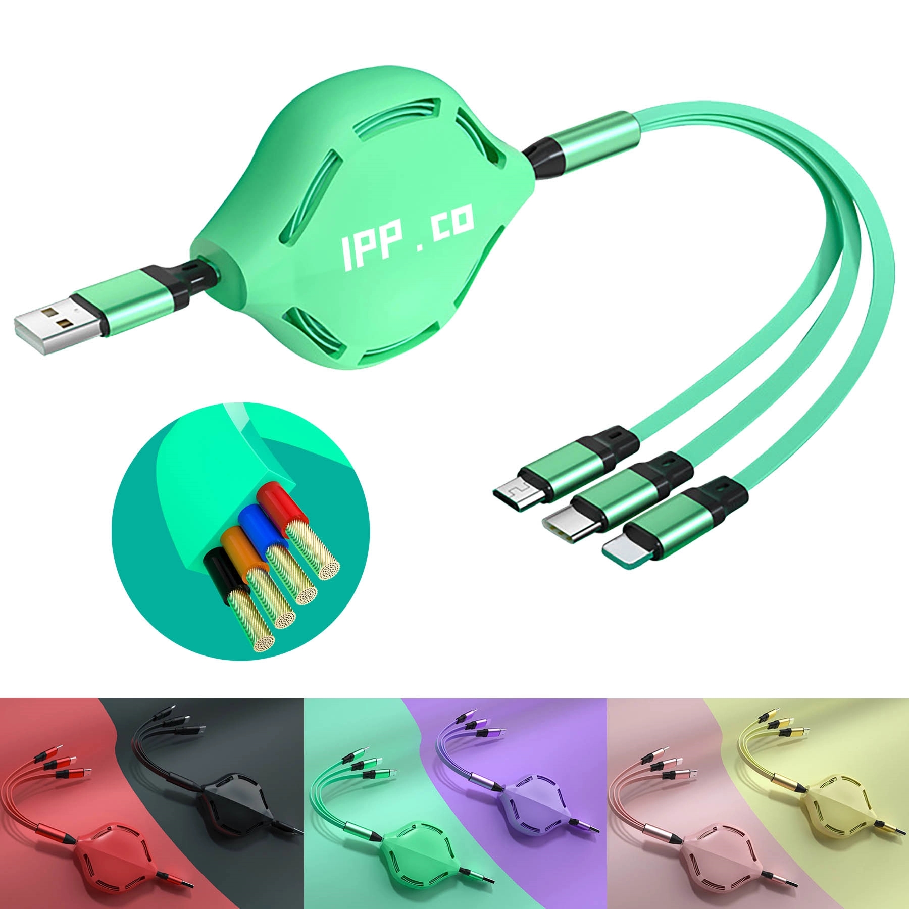 Multi USB Charging Cable Retractable 3in1 Universal Charger 1