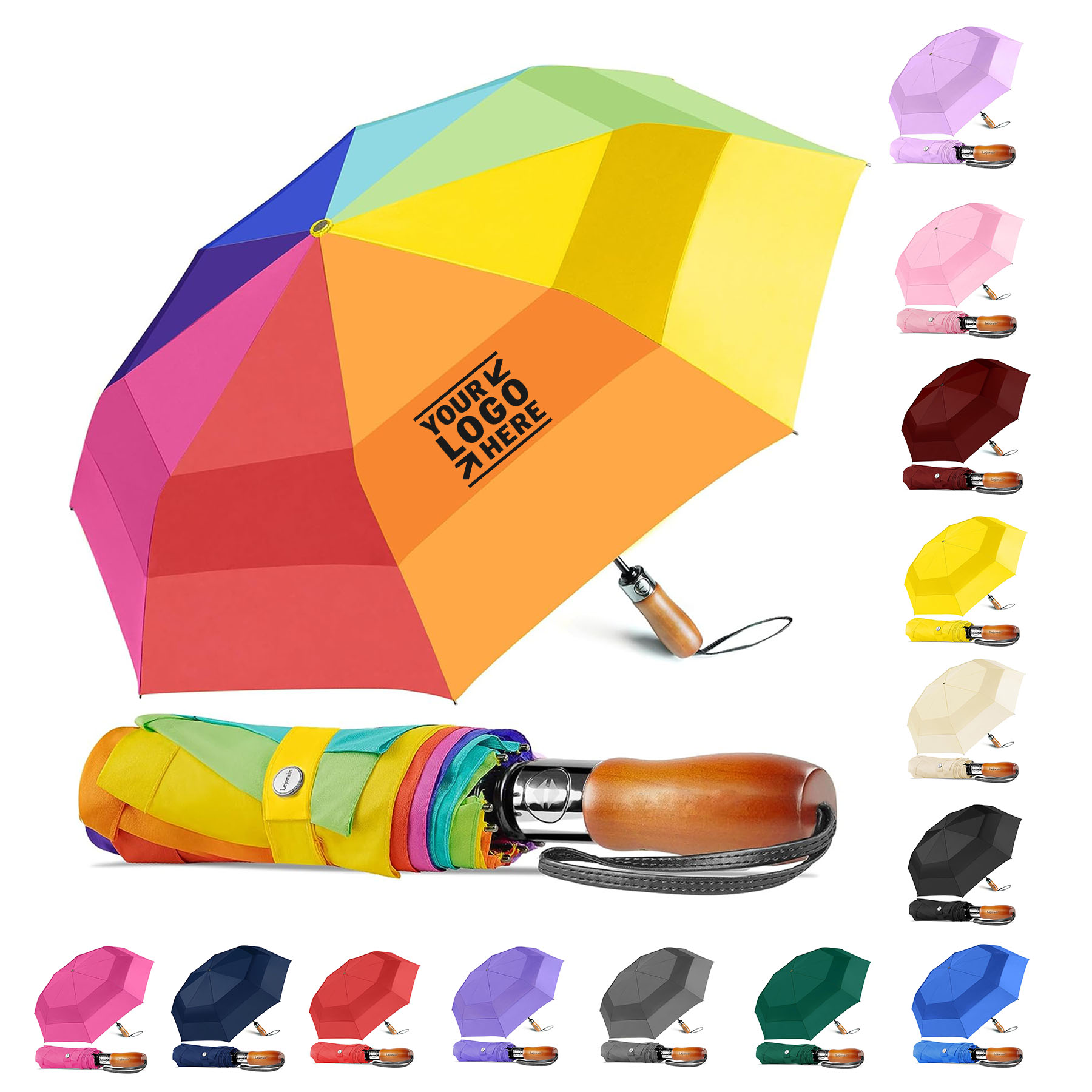 Travel Windproof  Oversized Auto Open Close Folding Large Compact Golf Umbrella 2