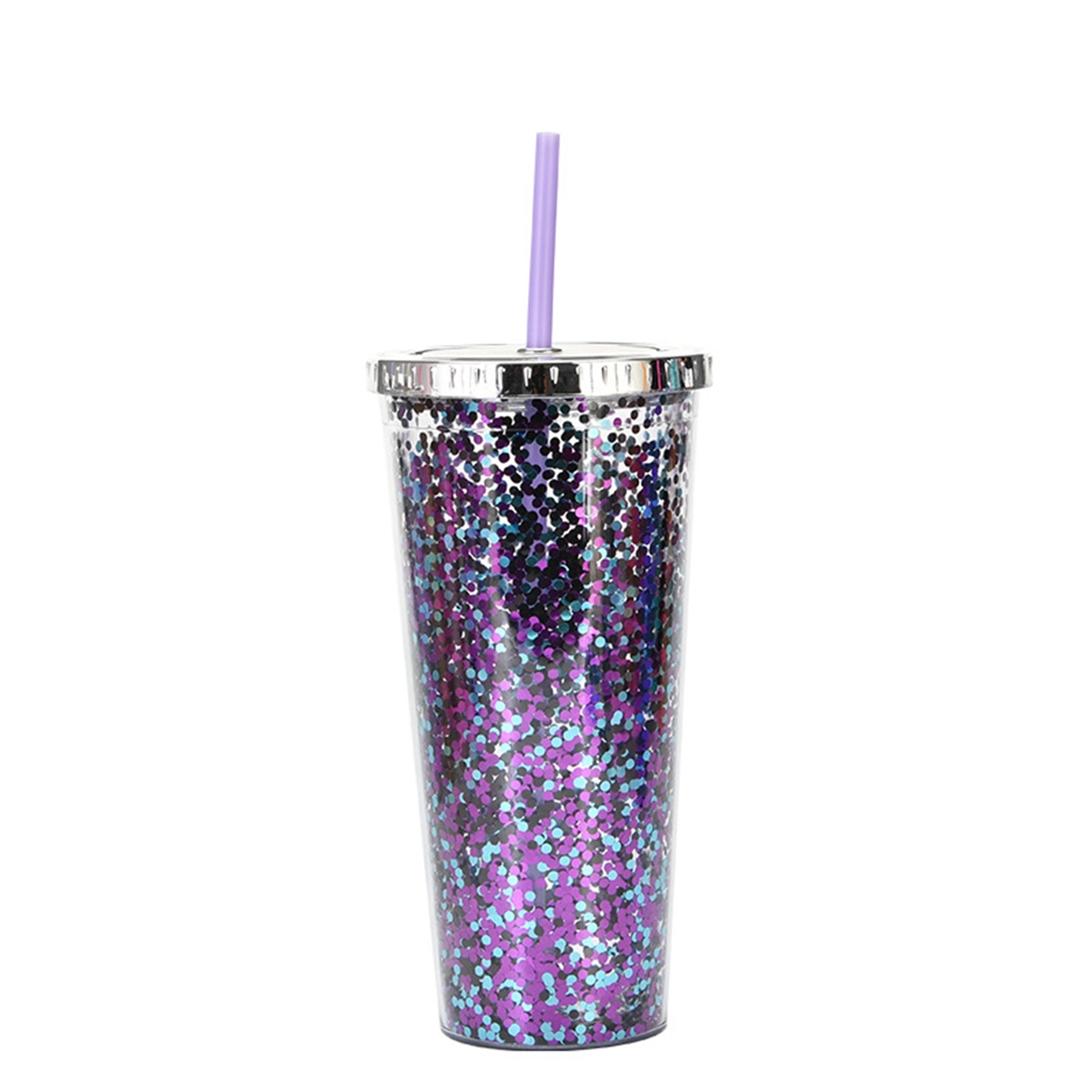 24 Oz. Double Wall Insulated Plastic Glitter Straw Mug 23