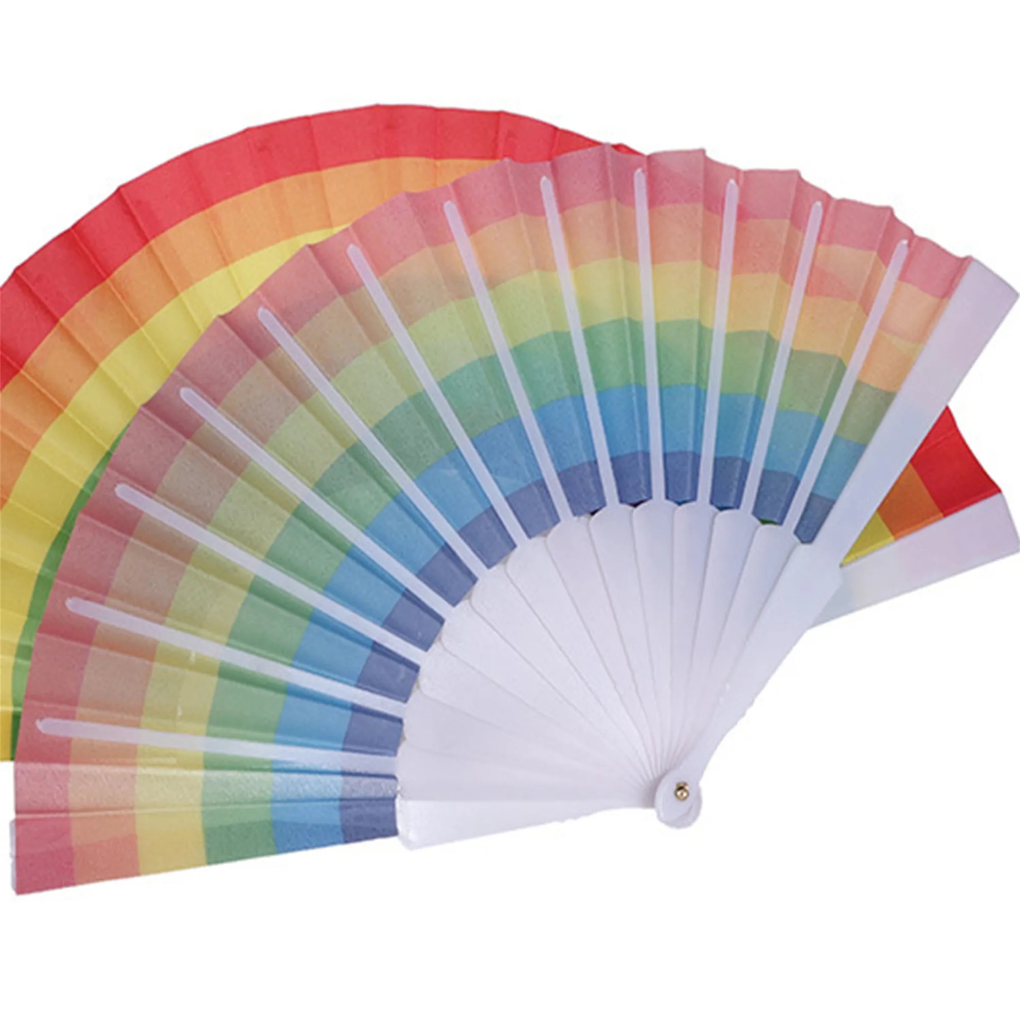 9" Large Rainbow Folding Fabric Hand Fan 8