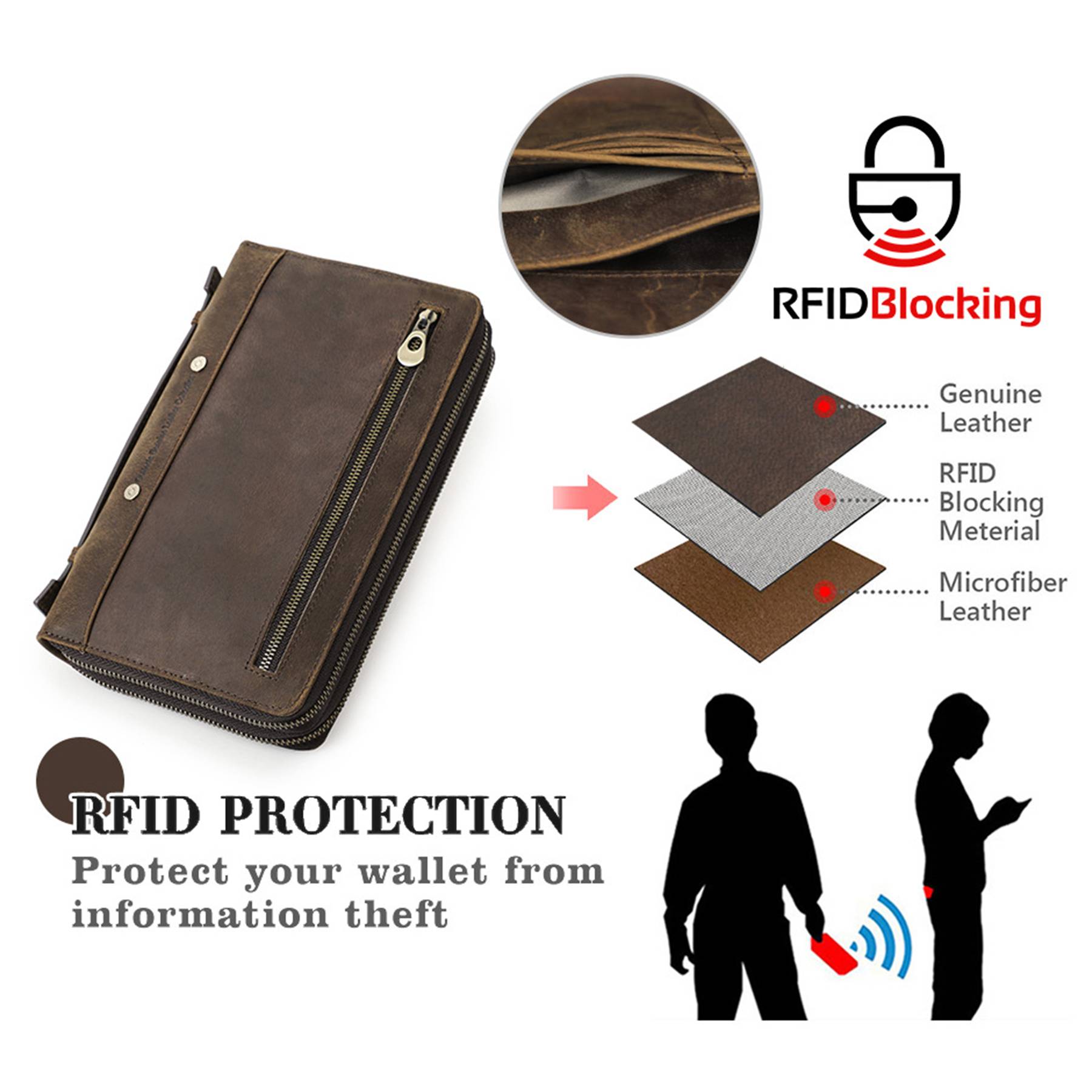 Genuine Leather RFID 2 fold Horizontal square shape Wallets 3