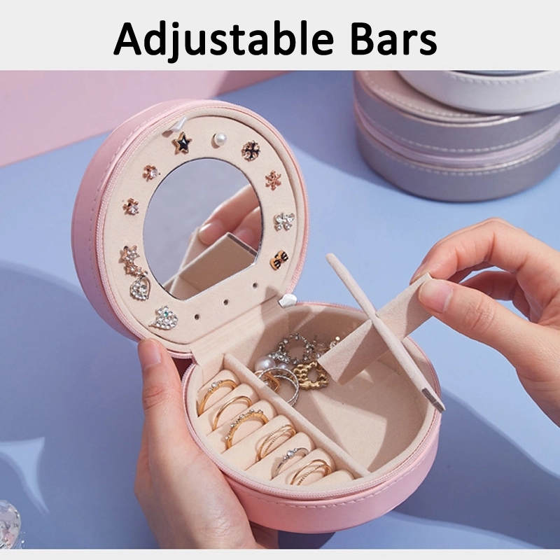 Custom PU Portable Travel Jewelry Organizer Box with Mirror 2