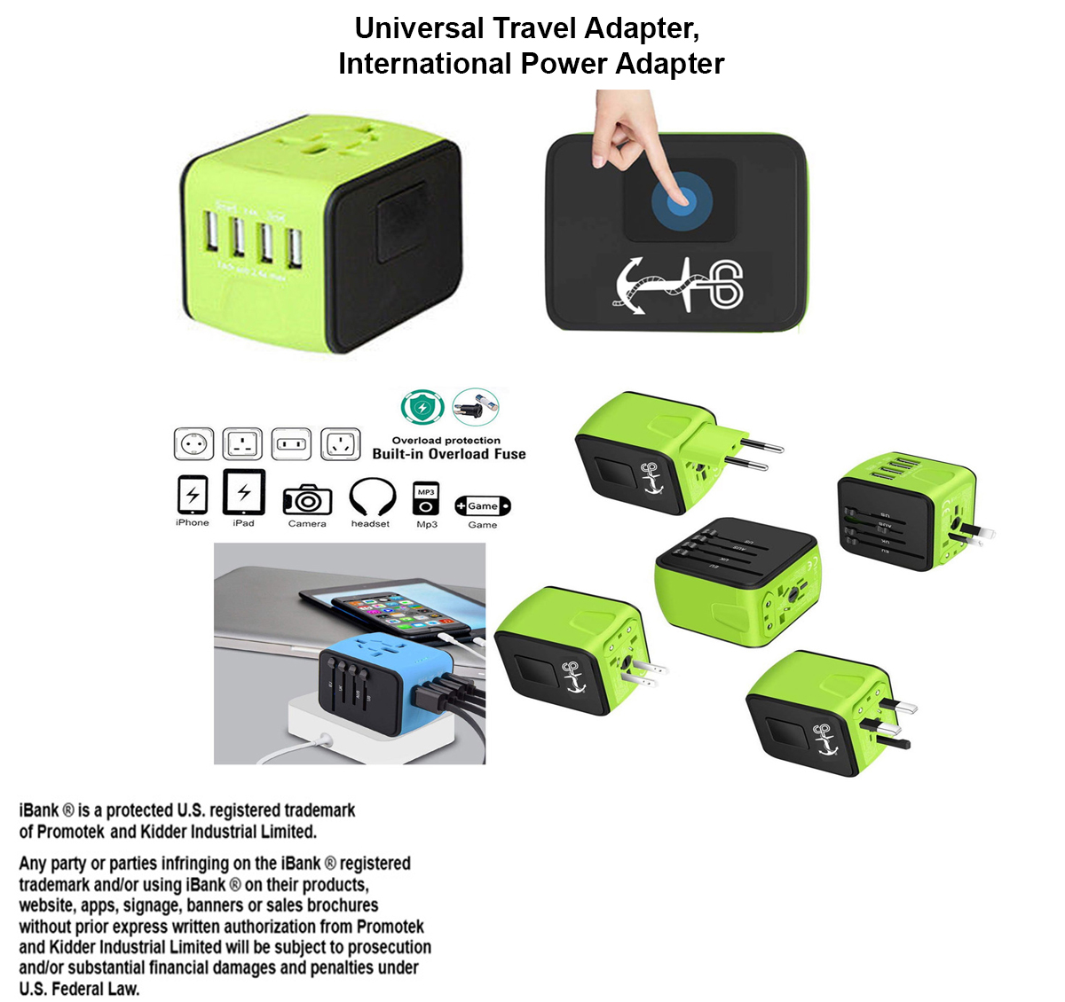 iBank ® Universal Travel Adapter, International Power Adapter 3