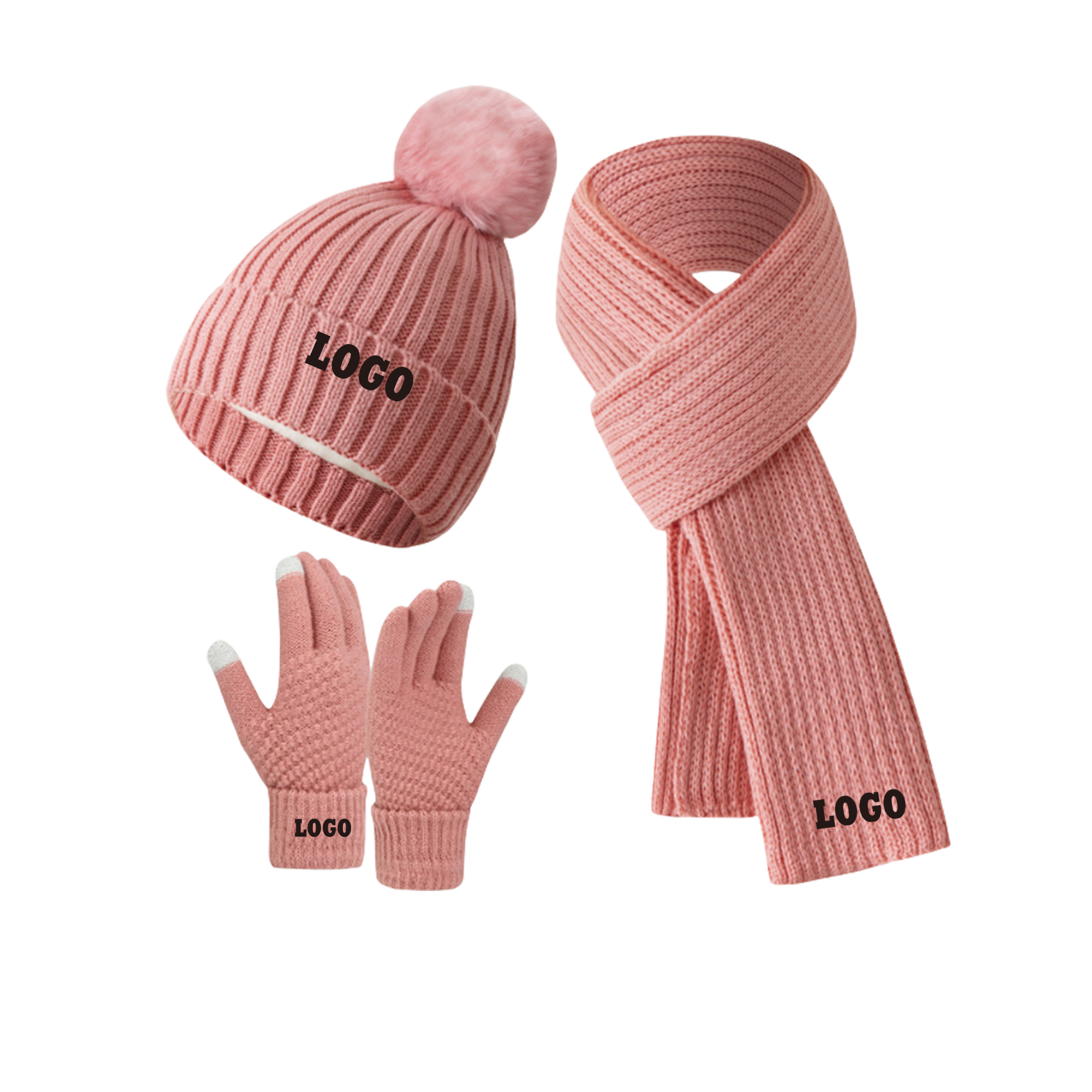 Knitted Fleece Lined Hats Gloves Scarf Set MOQ50 2