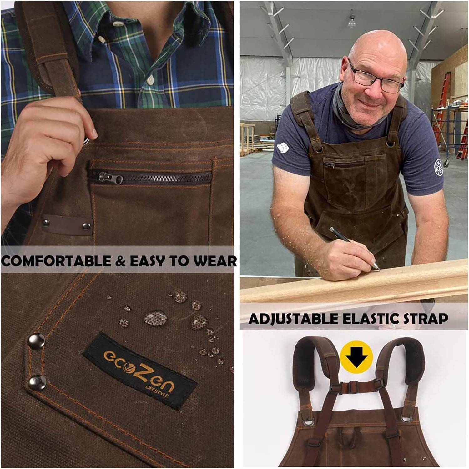 Long Adjustable Waxed Canvas Shop Apron w/ Pockets 6