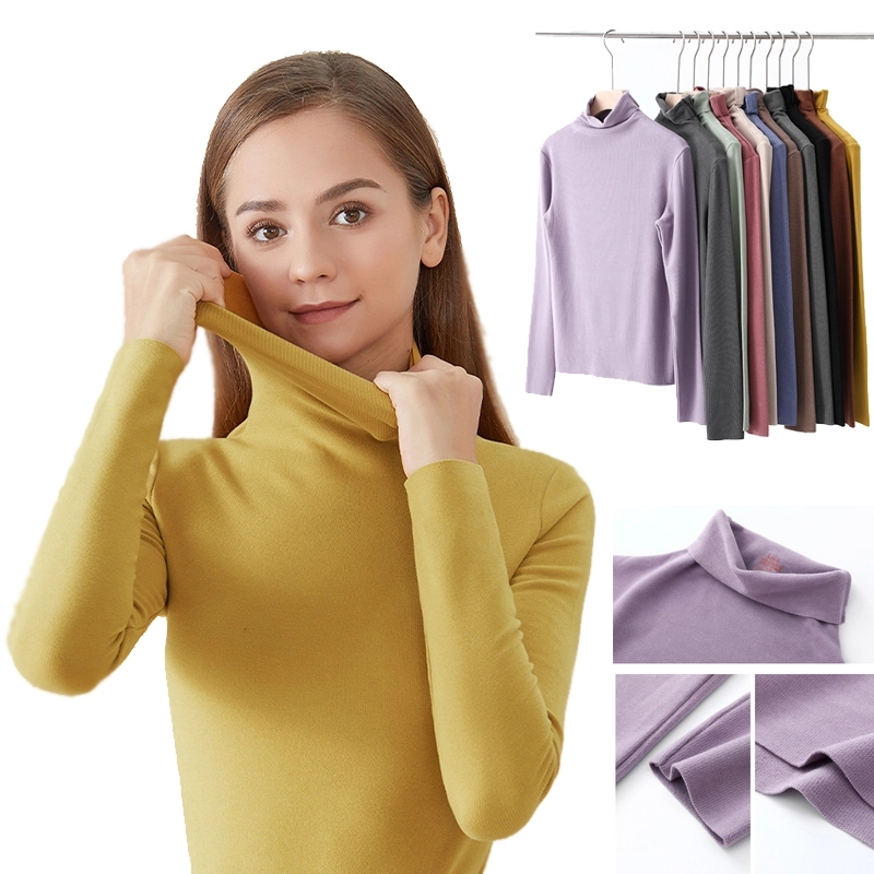 Women's Long Sleeve Turtleneck Pullover Slim Shirt Top 4