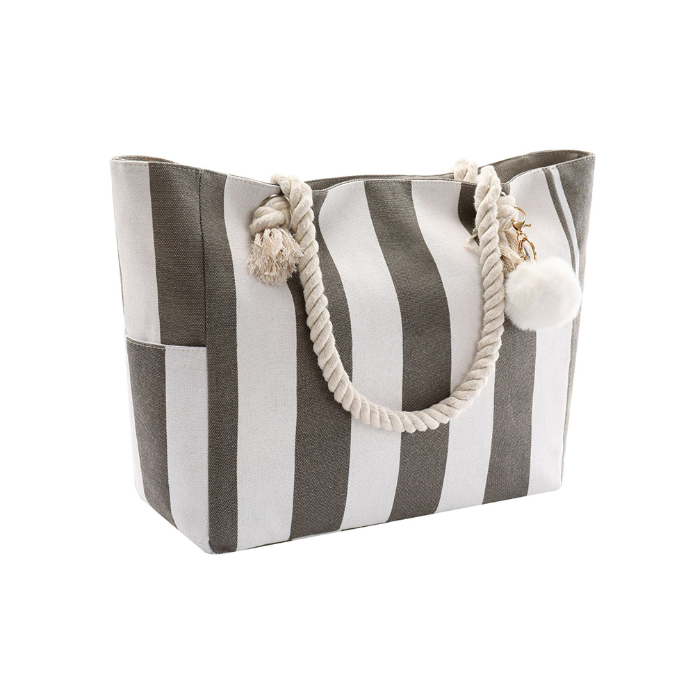 Large Canvas Striped Beach Bag, custom tote bag with logo imprint 7