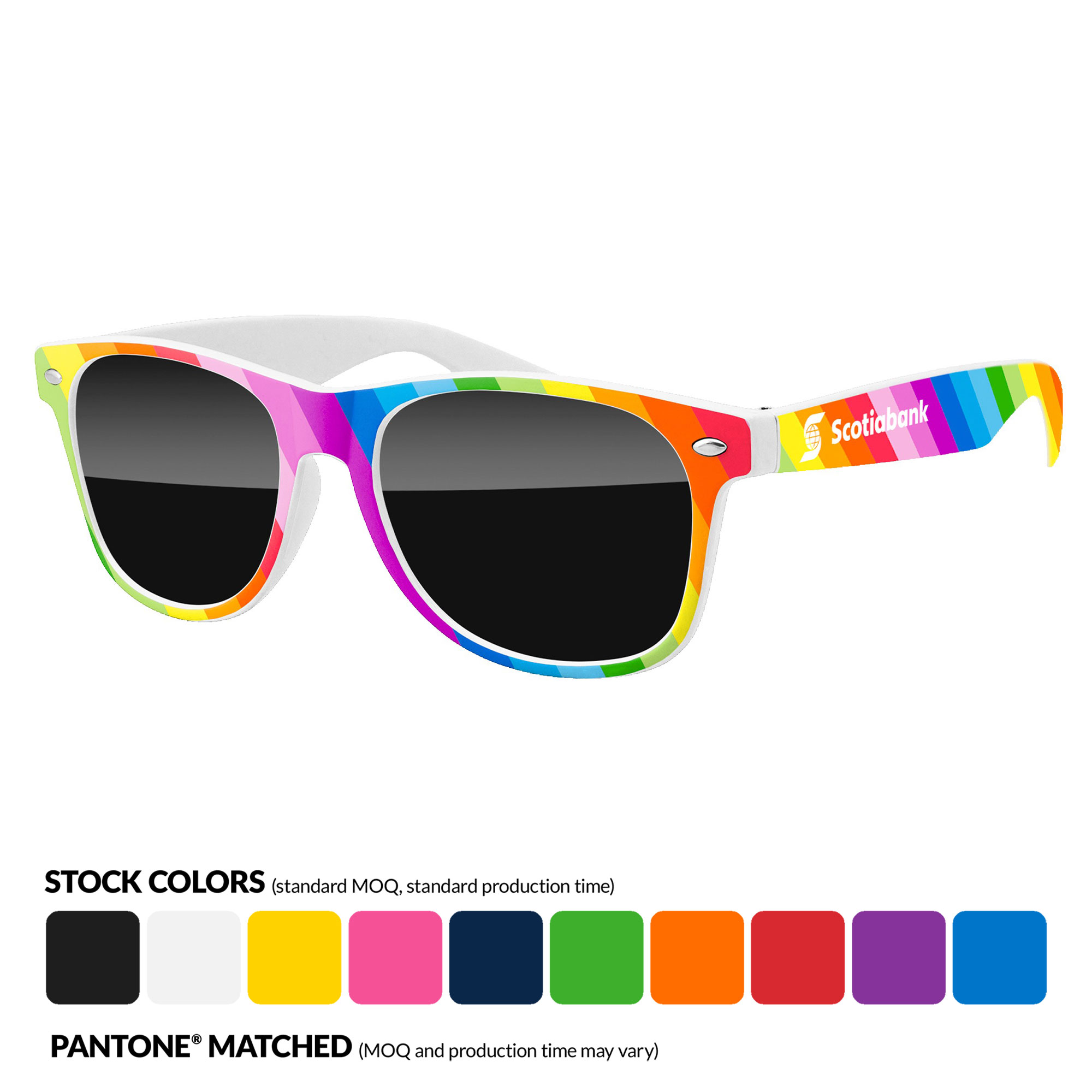 PRIDE Rainbow Retro Sunglasses w/ 1 Color Temple Imprint 7