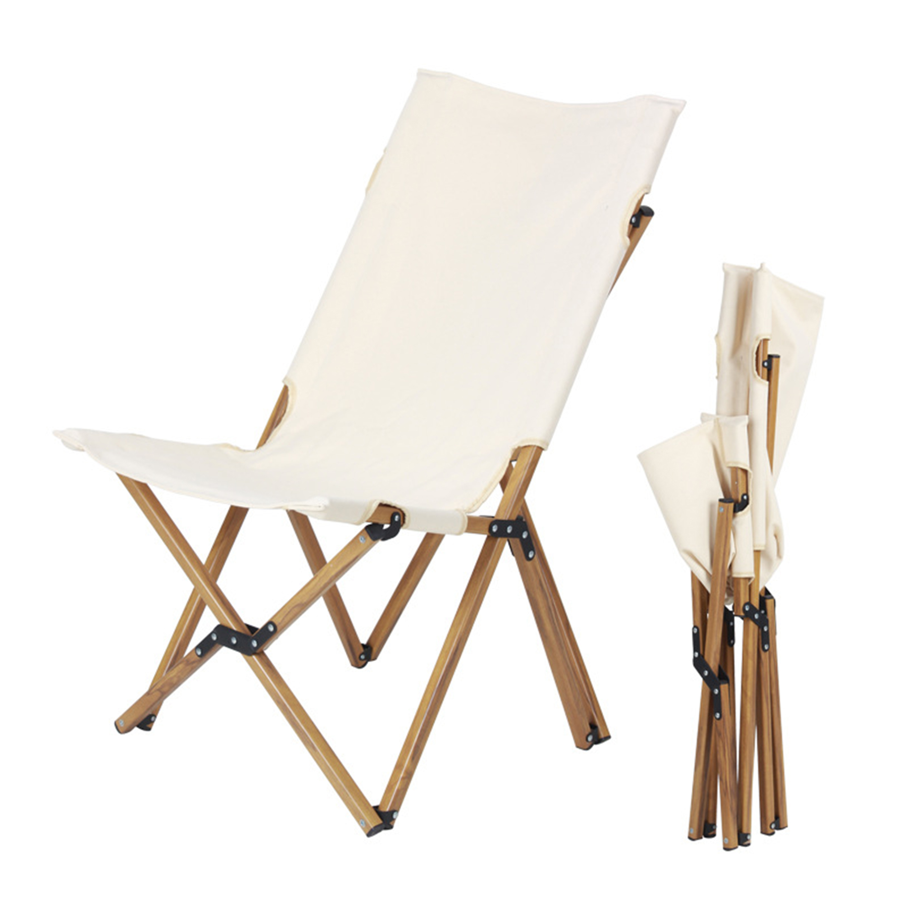 White Canvas Camping Folding Wood Chair 6