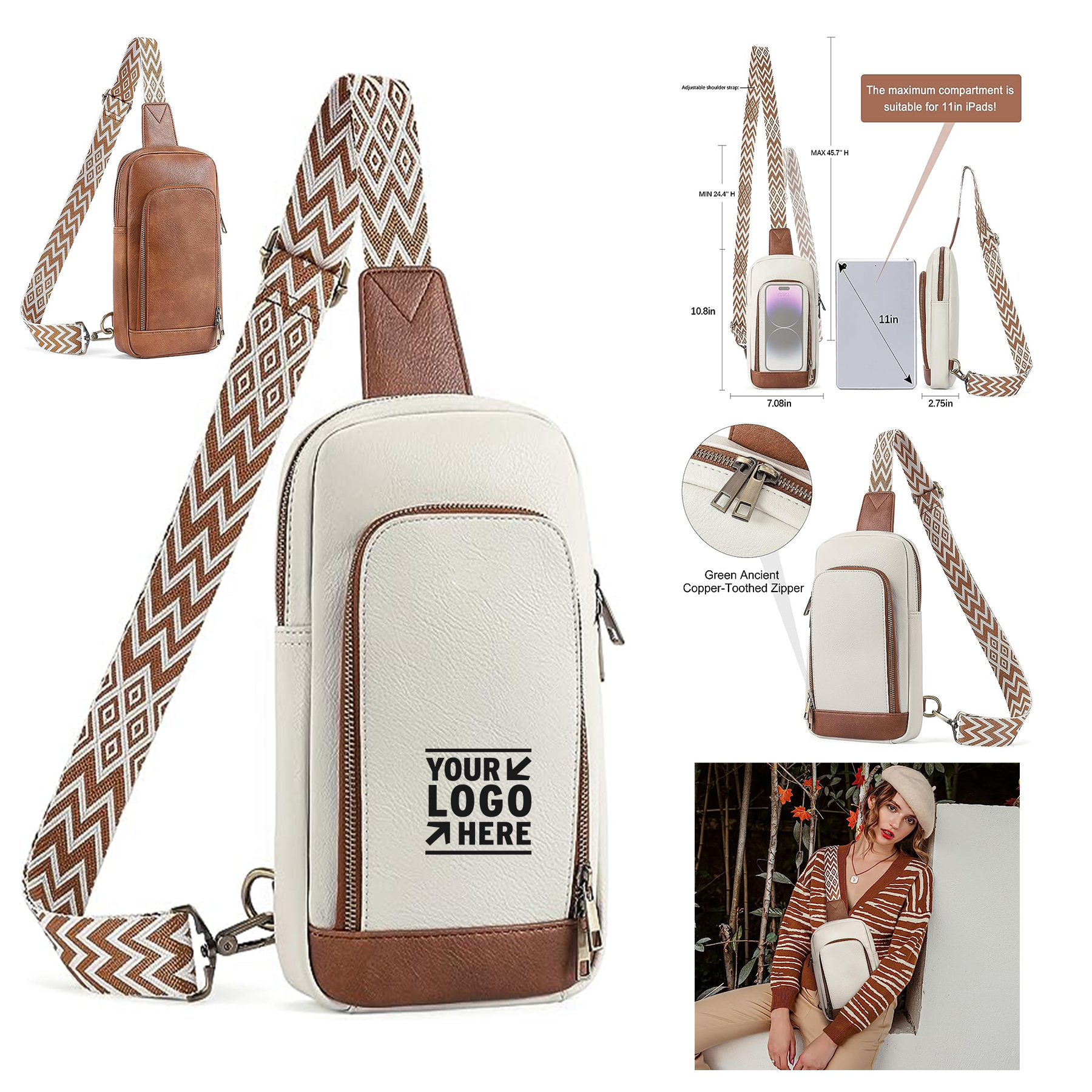 Women Crossbody Leather Large Sling Backpack Fanny Pack Chest Bag 2