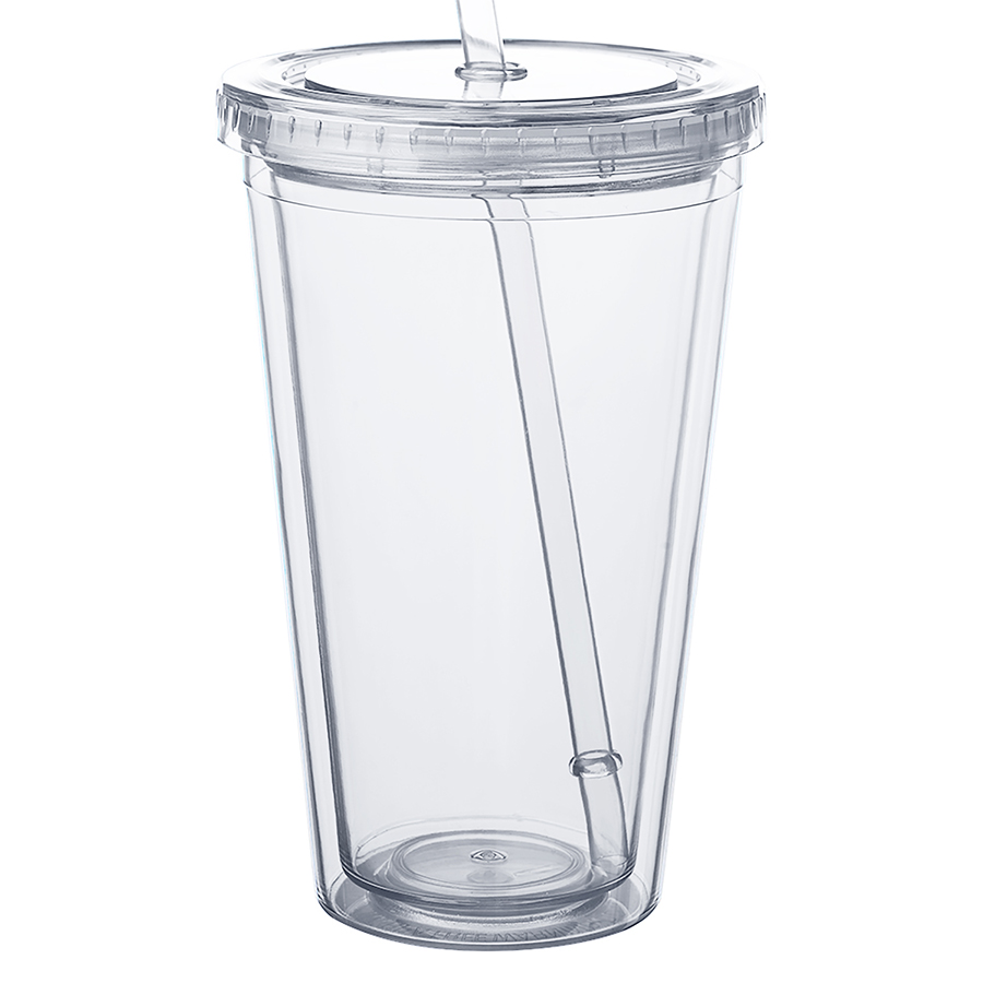 Double Wall Plastic Tumbler - with Straw, 16 oz. 11