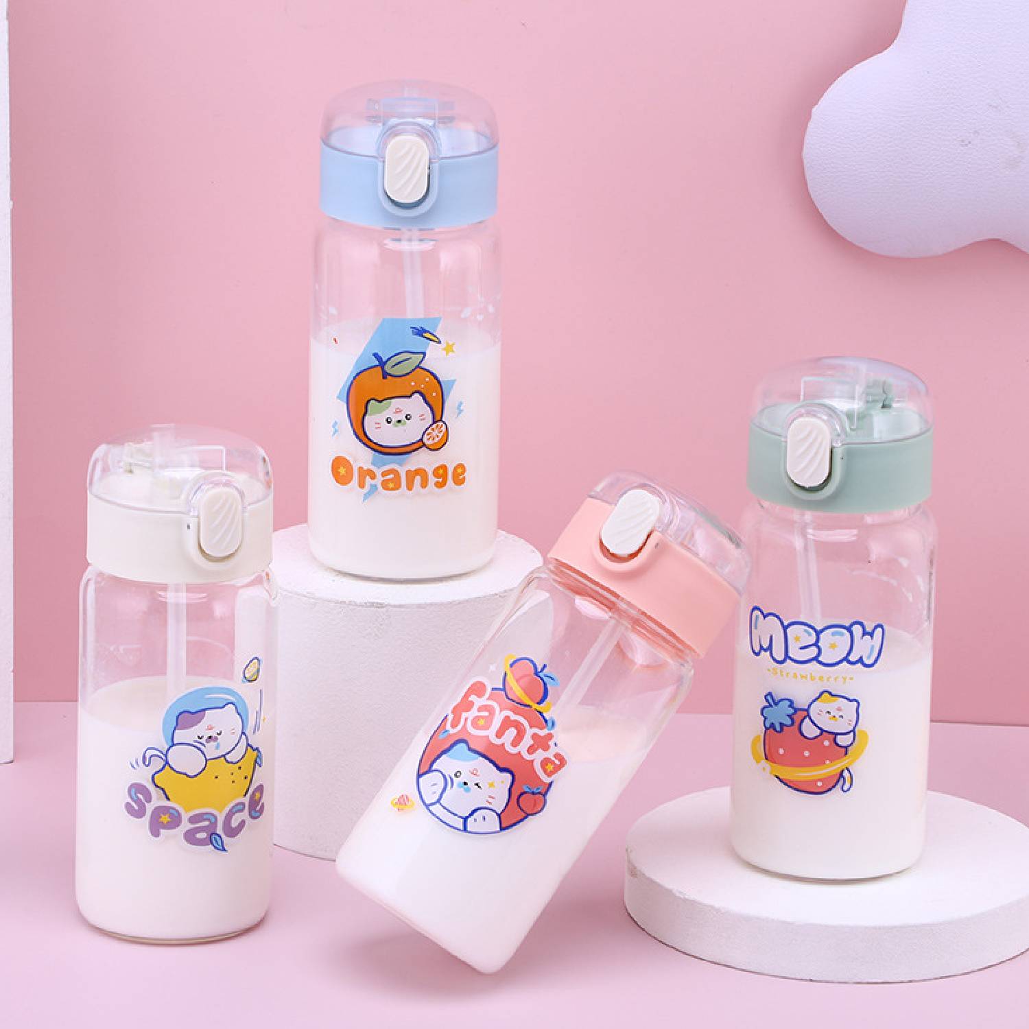 Single-layer bouncing lid glass water bottle straw cup 6