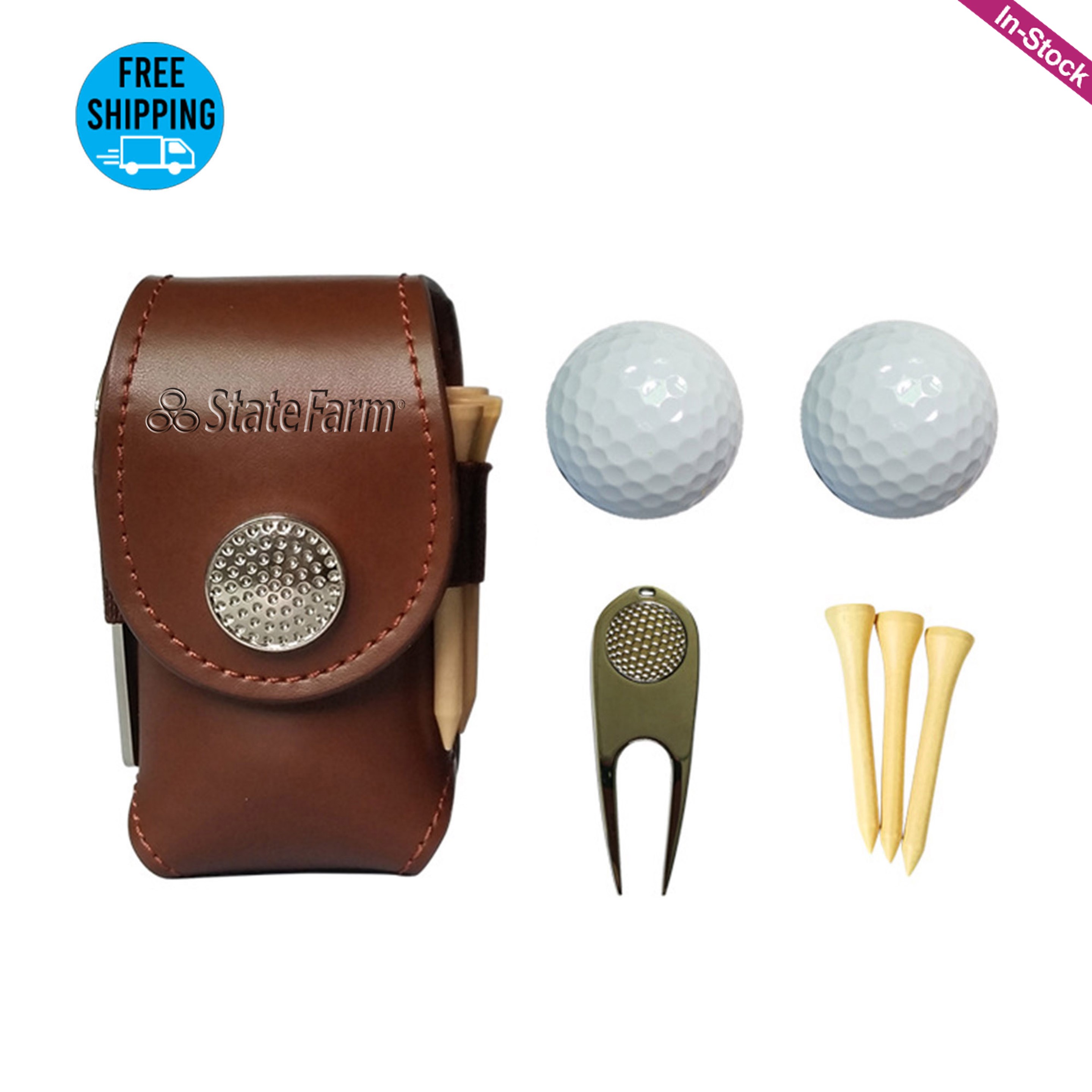 Vegan Leather Golf Ball Holder Tee Pouch Gift Sets (2 golf balls, 3 tees, and 1 divot fork included) 4