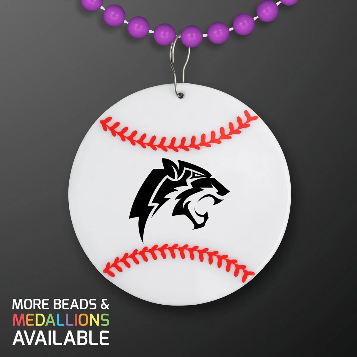 Baseball Medallion with Beaded Necklace (Non Light Up) 30