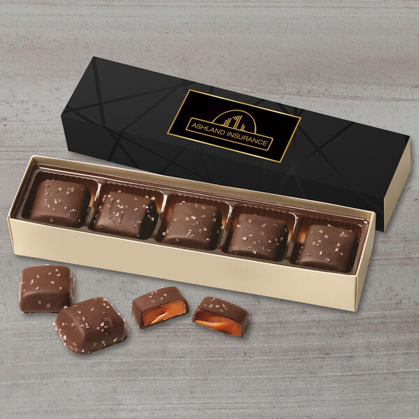 Chocolate Sea Salt Caramels Flight with Black Geometric Wrap