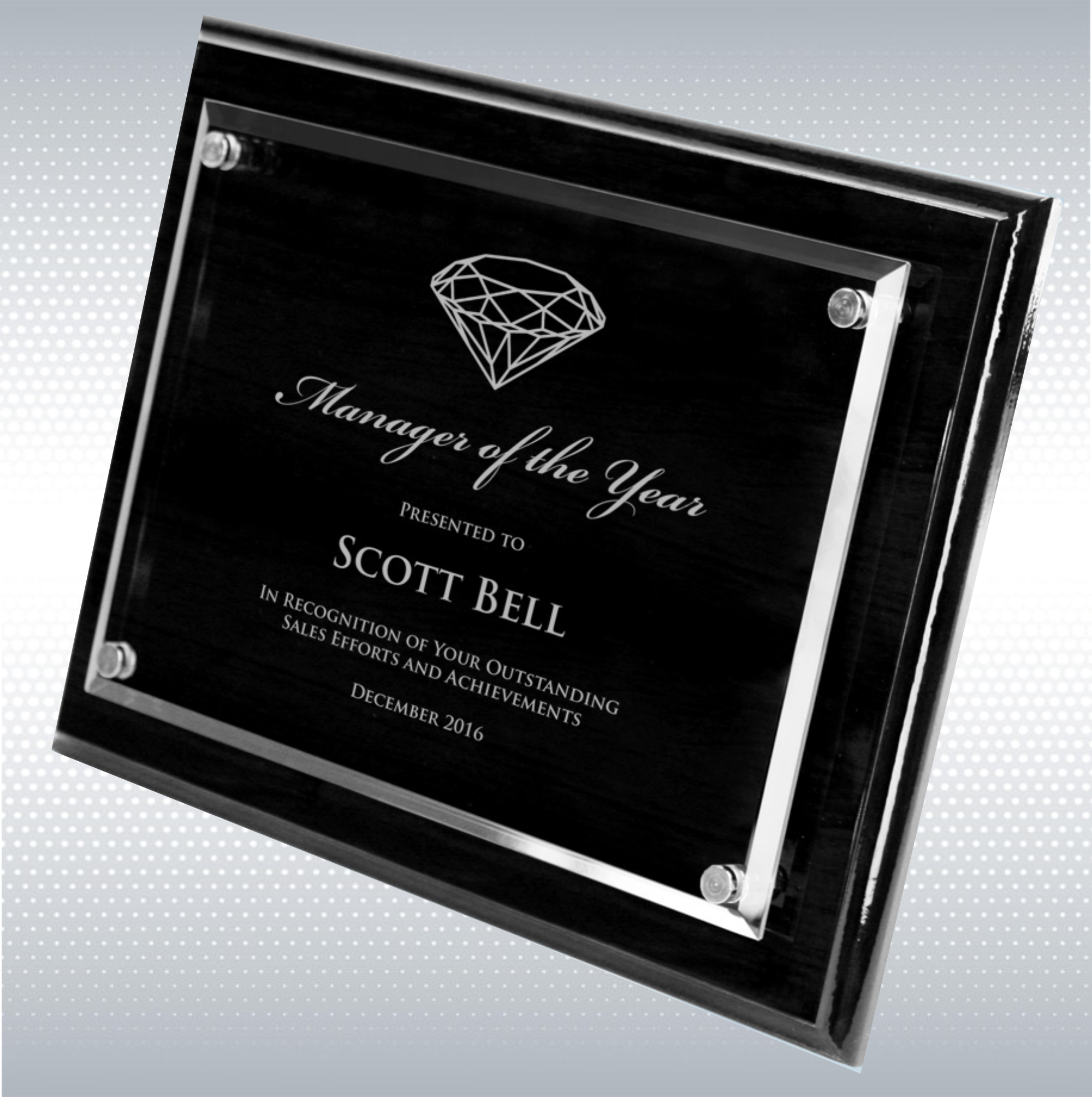 Black Piano Finish Plaque w/Acrylic Plate (Various Sizes) 12