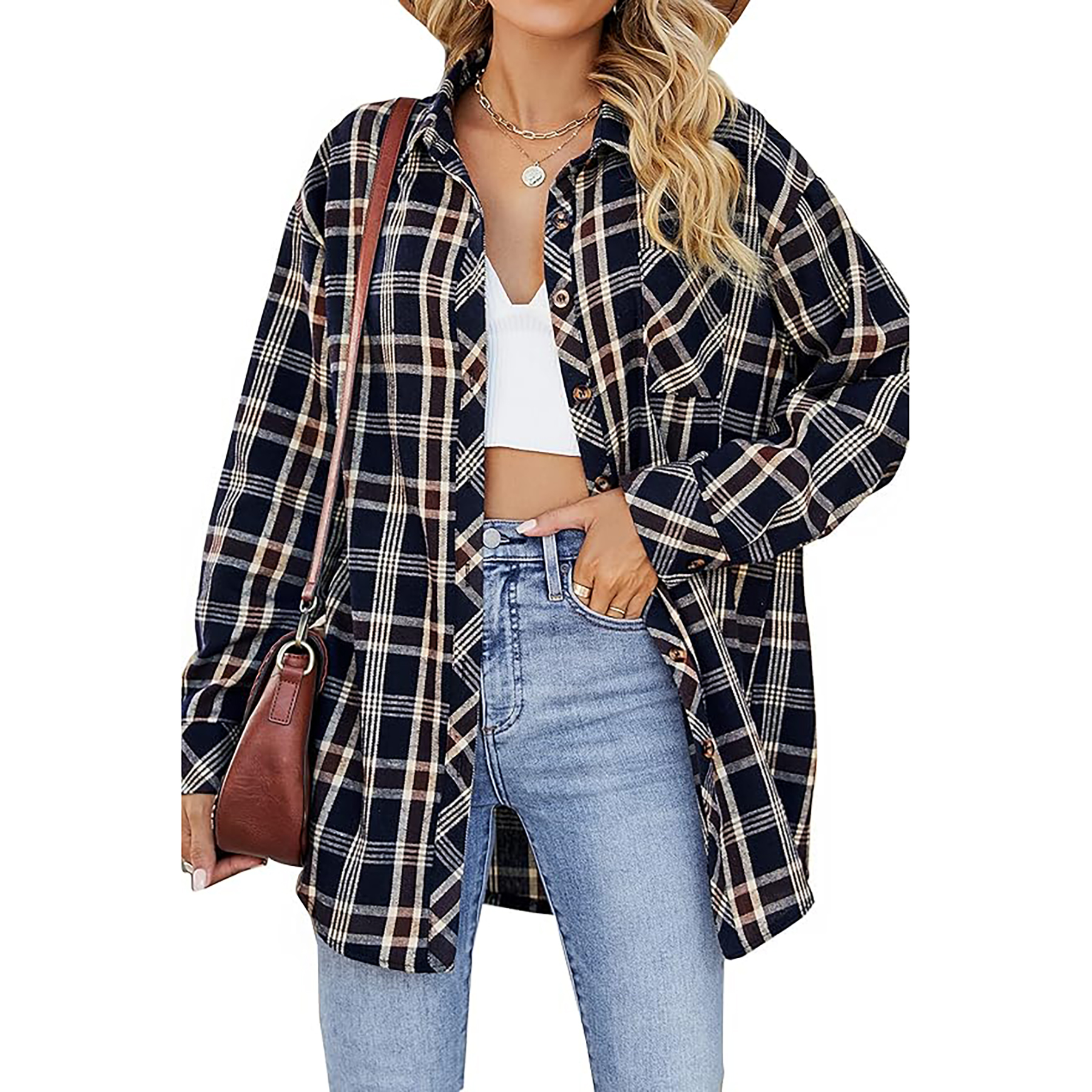 Women's Long Sleeved Plaid Shirt 21