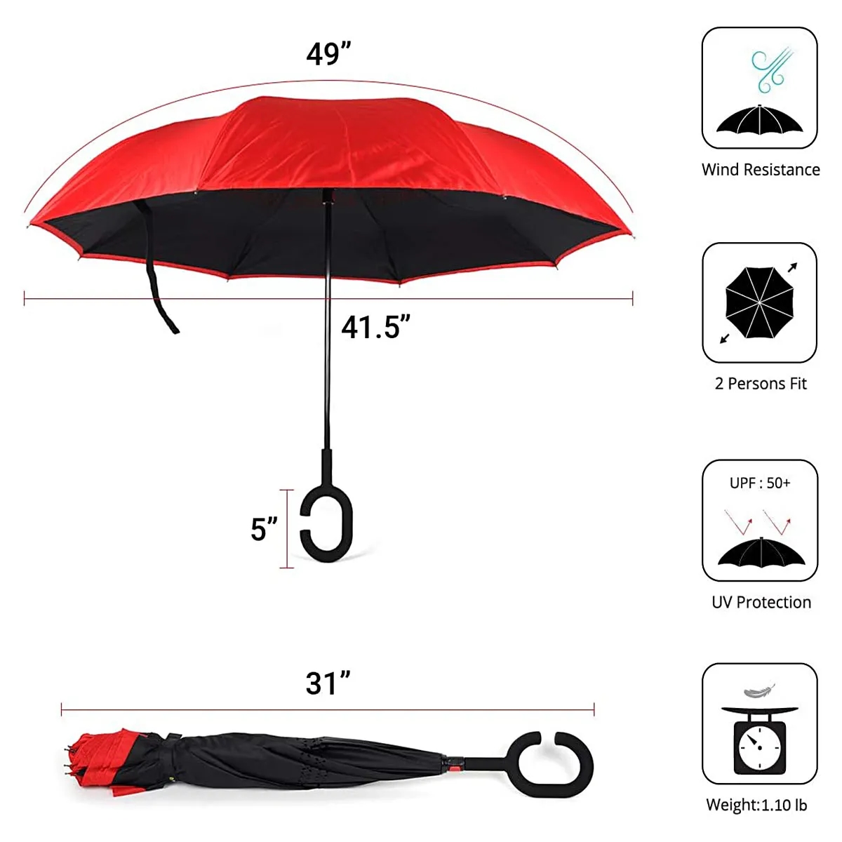 C-Shaped Handle Hands-Free Stand-Up Inverted Umbrella 2