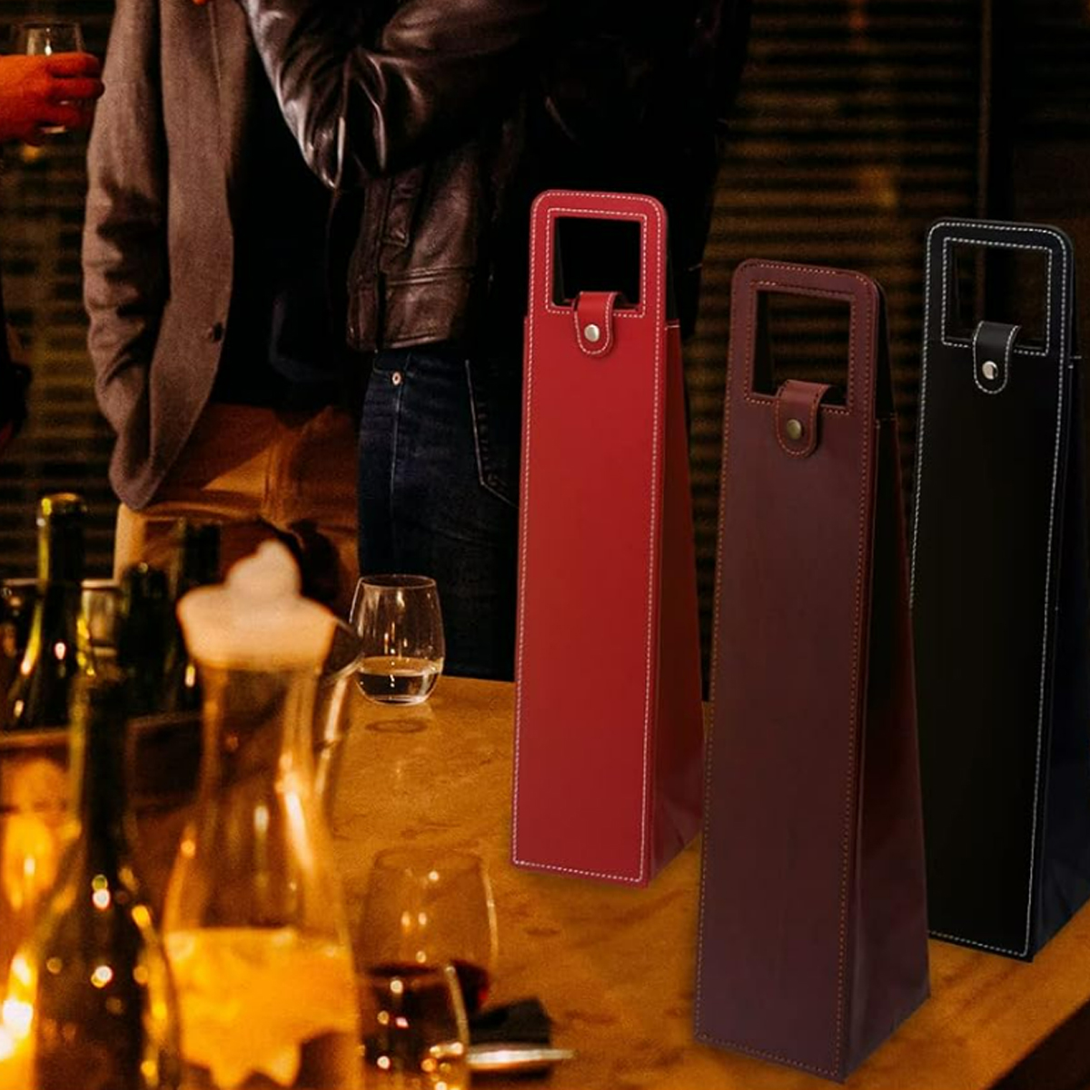 PU Leather Single Wine Bottle Bag with Handle Slot 8