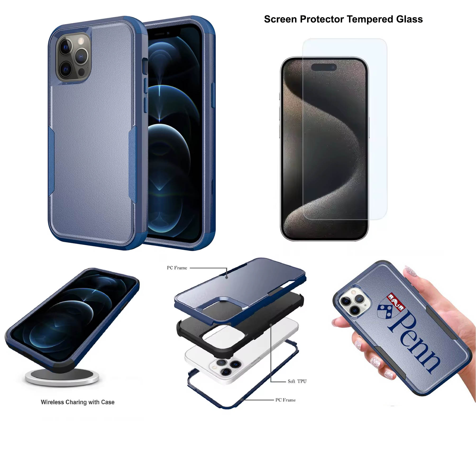 iBank ® iPhone16 Shockproof Case + Tempered Glass Screen Protector 1