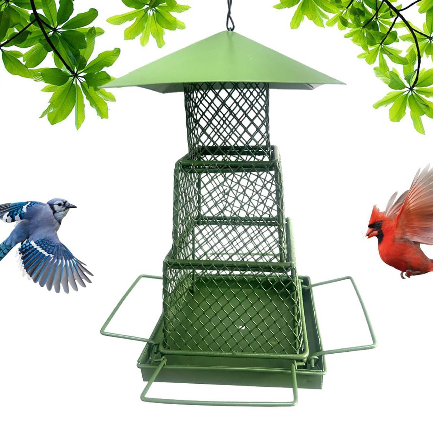 Squirrel-Resistant Green Metal Bird Feeder 6