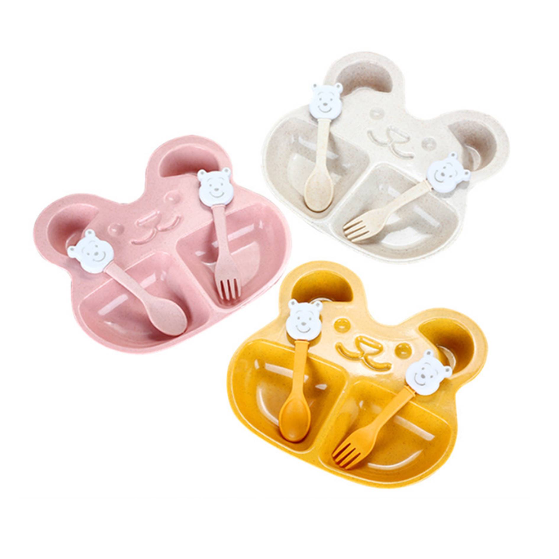 Bear Shaped Wheat Straw Kids Plate Set 3