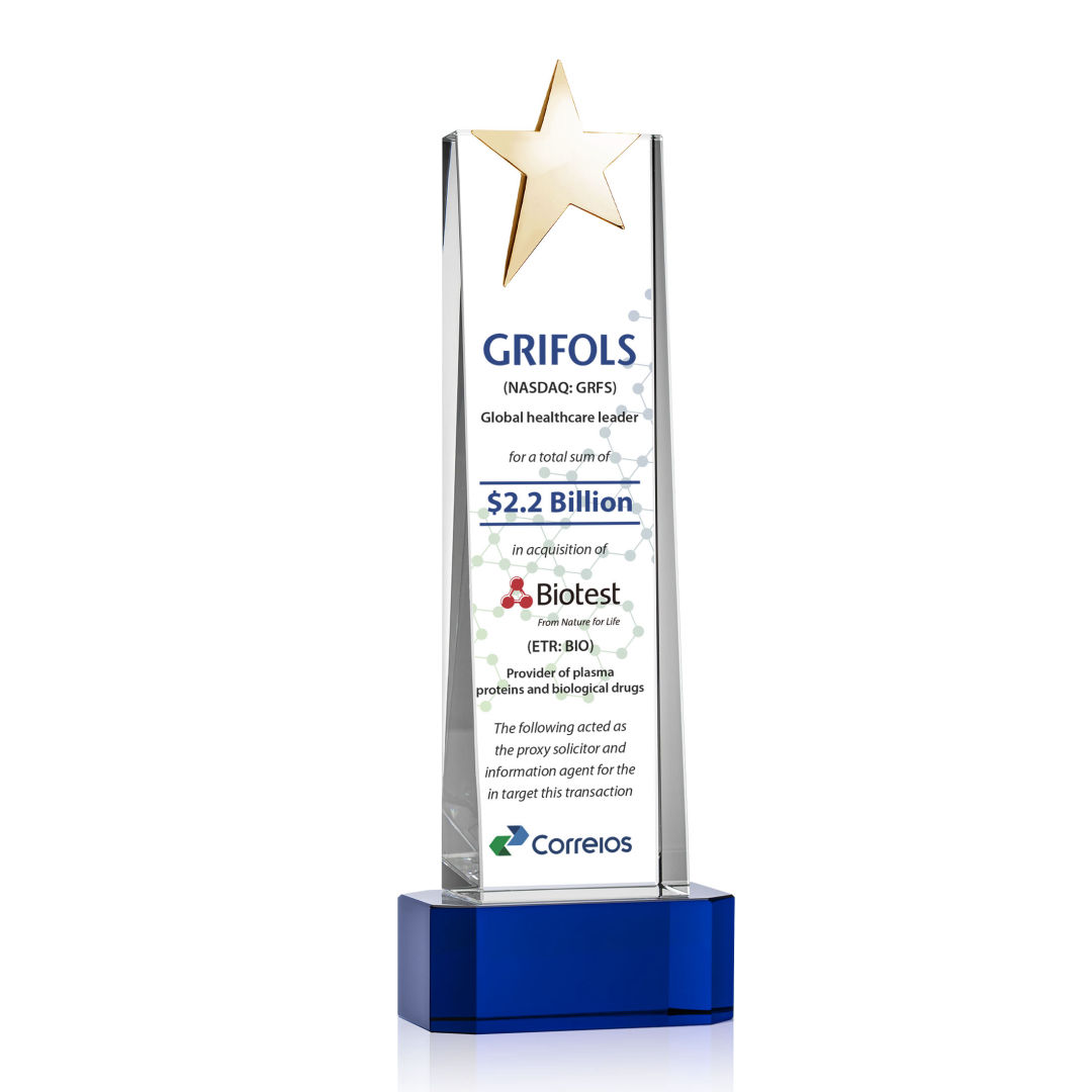 Fanshaw Gold Star VividPrint™ Award on Base - Blue 3