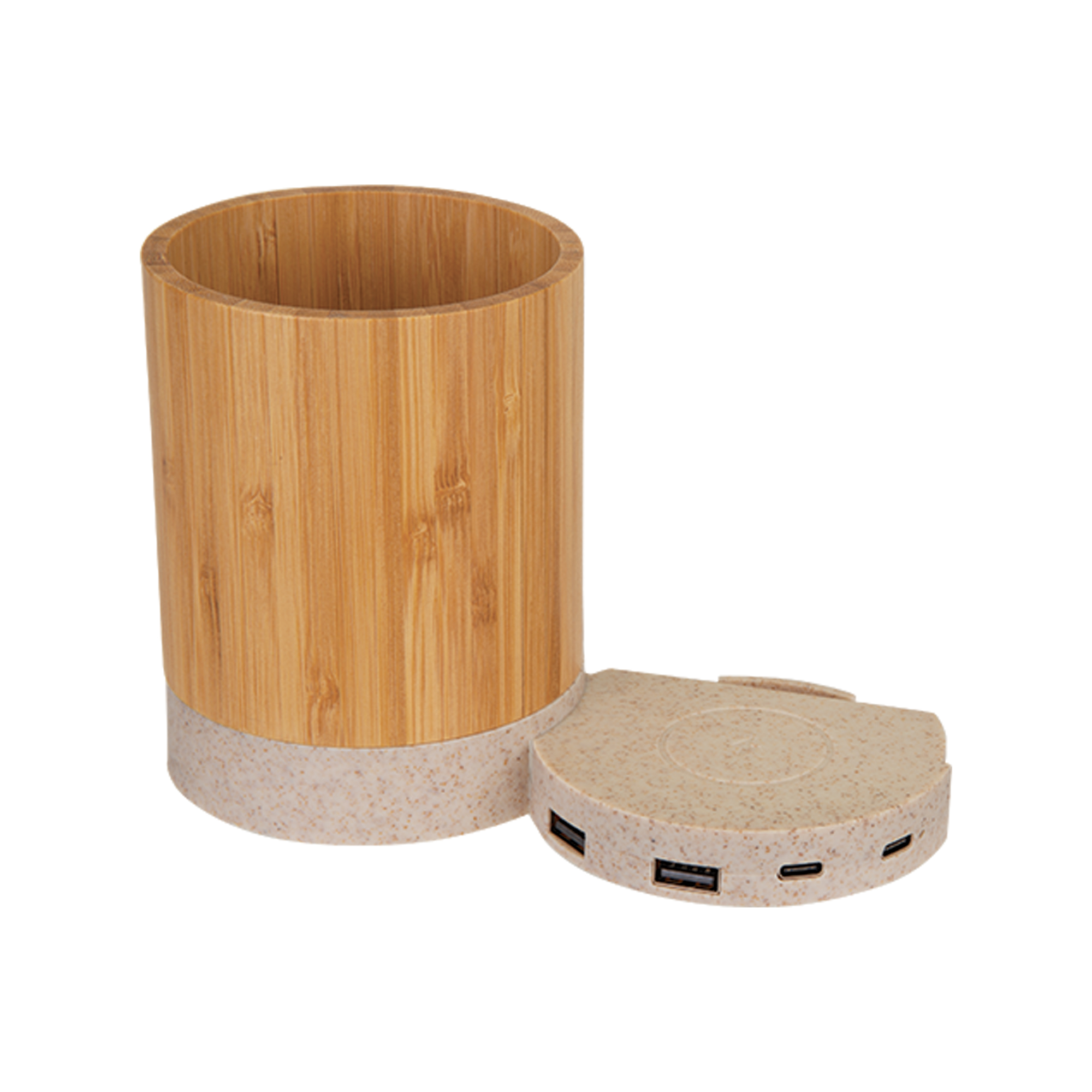 Bamboo Pen Cup w/ 10W Wireless Charger 3