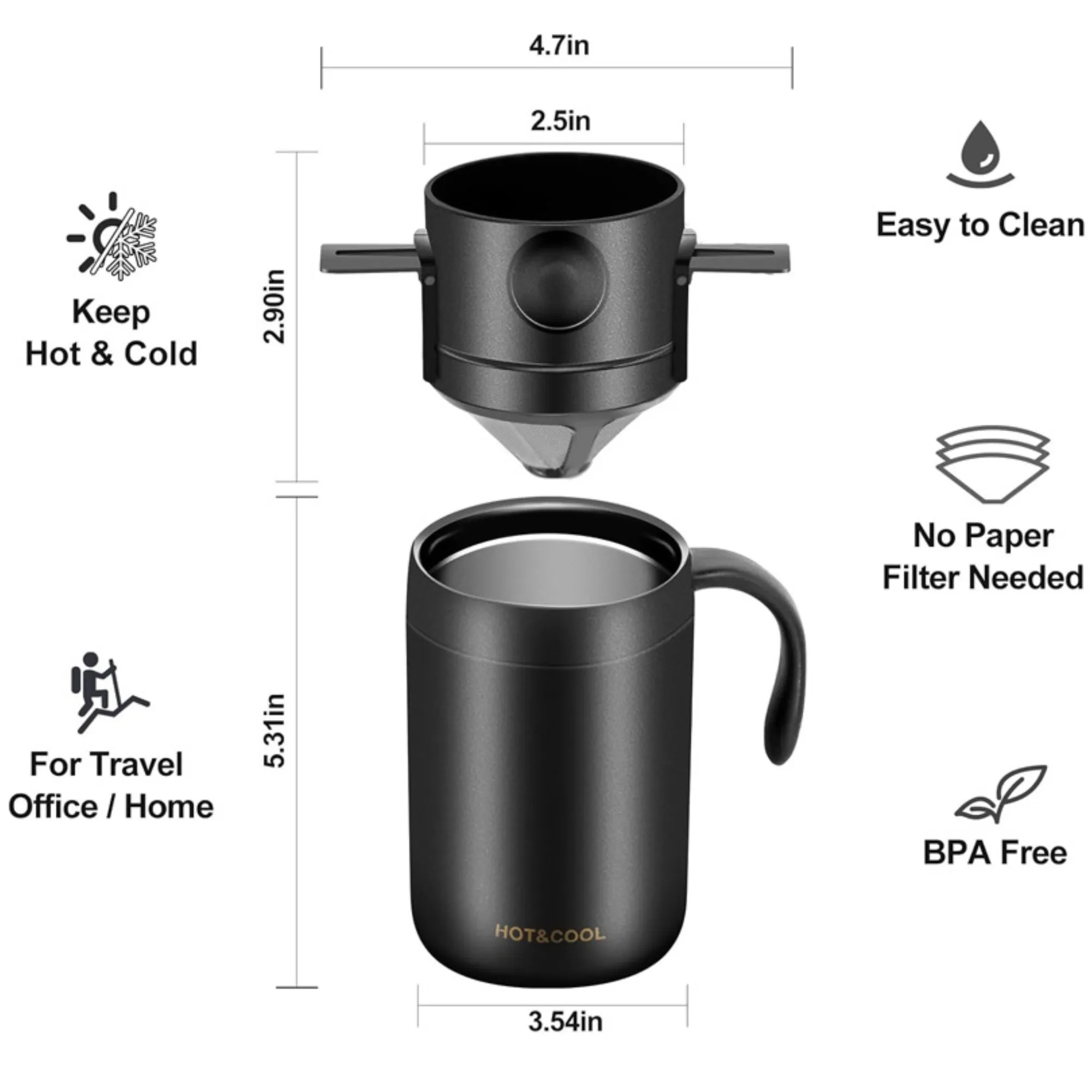 Pour - Over Coffee Mug Thermal Insulation Office Brew 2