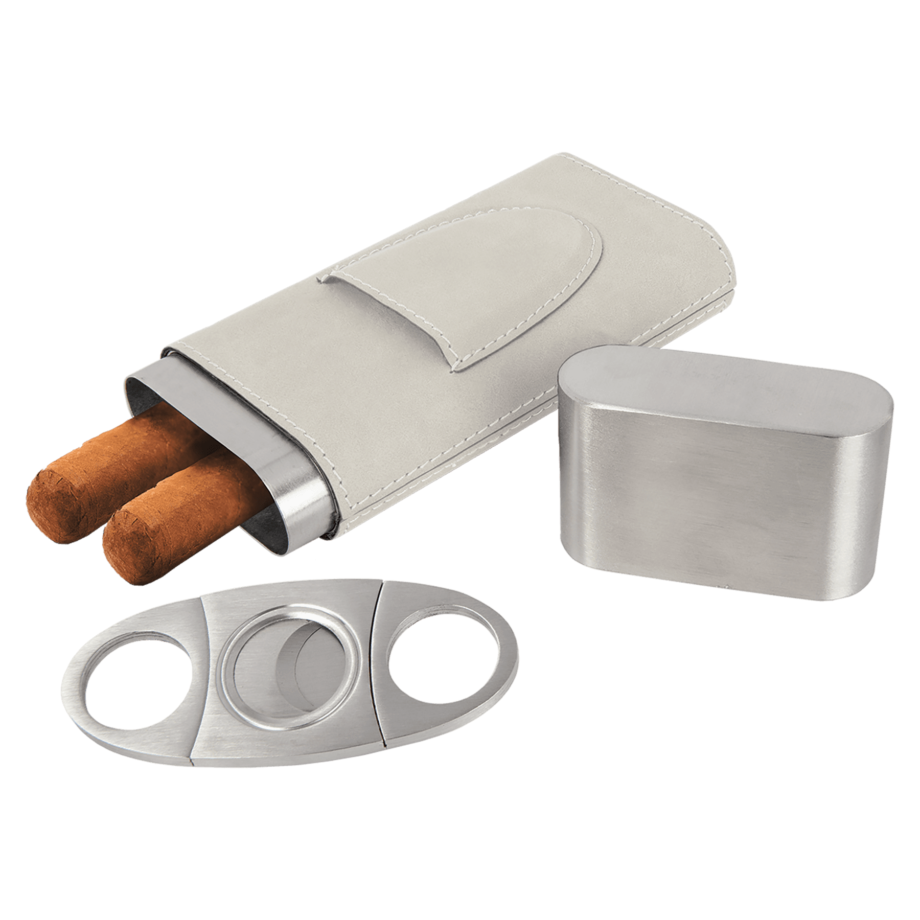 White Leatherette Cigar Case w/ Cutter 4