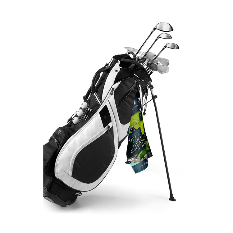 "THE IRON" Full Color Sublimation Recycled RPET 300 GSM Golf Towel with Metal Grommet and Clip - 12" 2