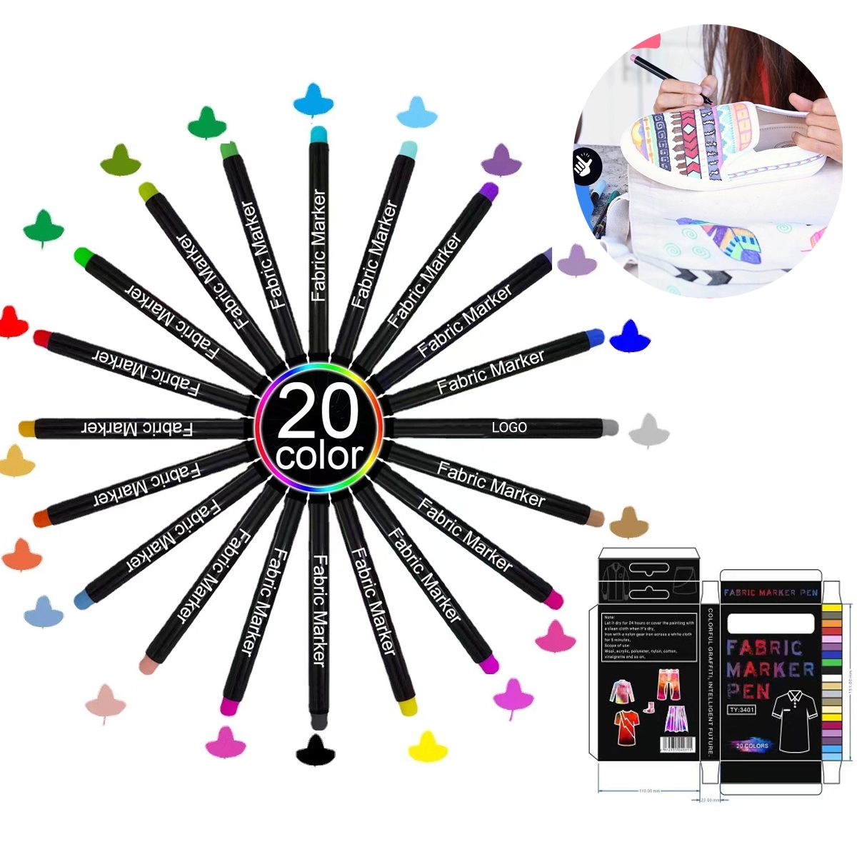 20 Pcs No-Toxie Enviroment-Friendly Fabric Markers Set 1