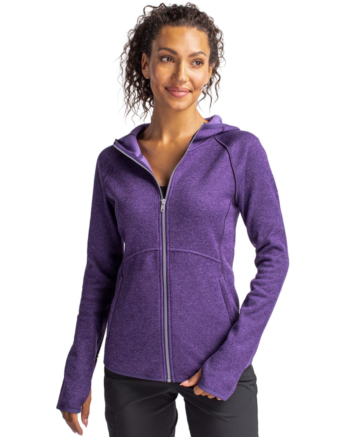 Cutter & Buck Mainsail Sweater-Knit Womens Full Zip Hooded Jacket 65