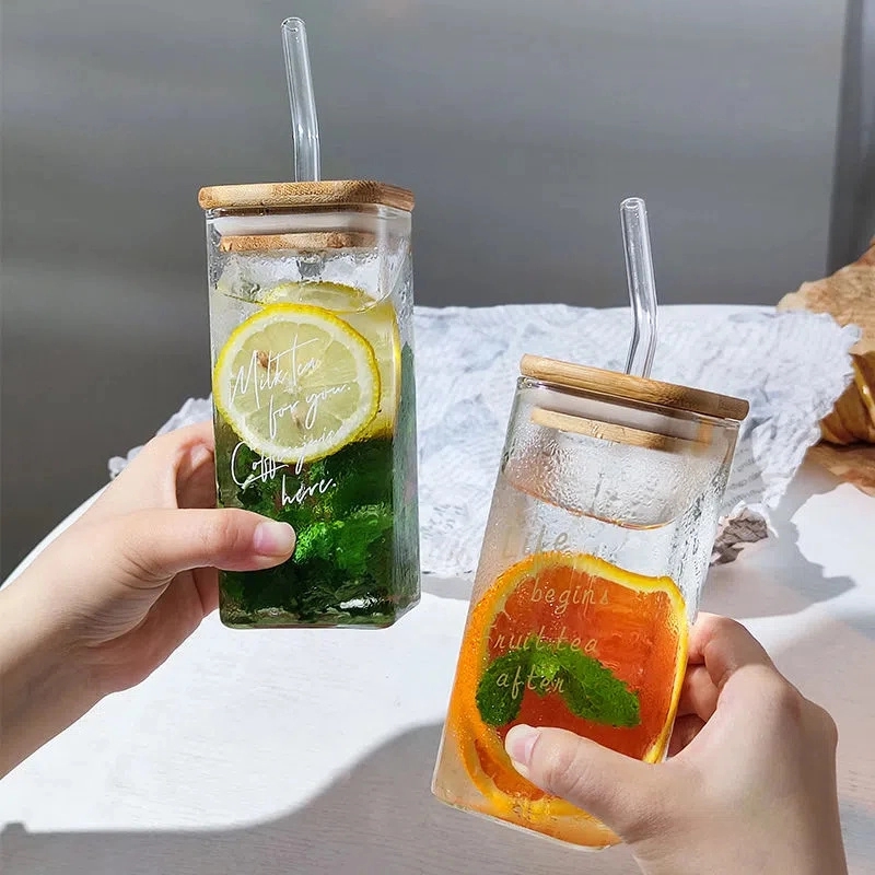 Custom 13.5 OZ  Square Drinking Glasses with Straws 9