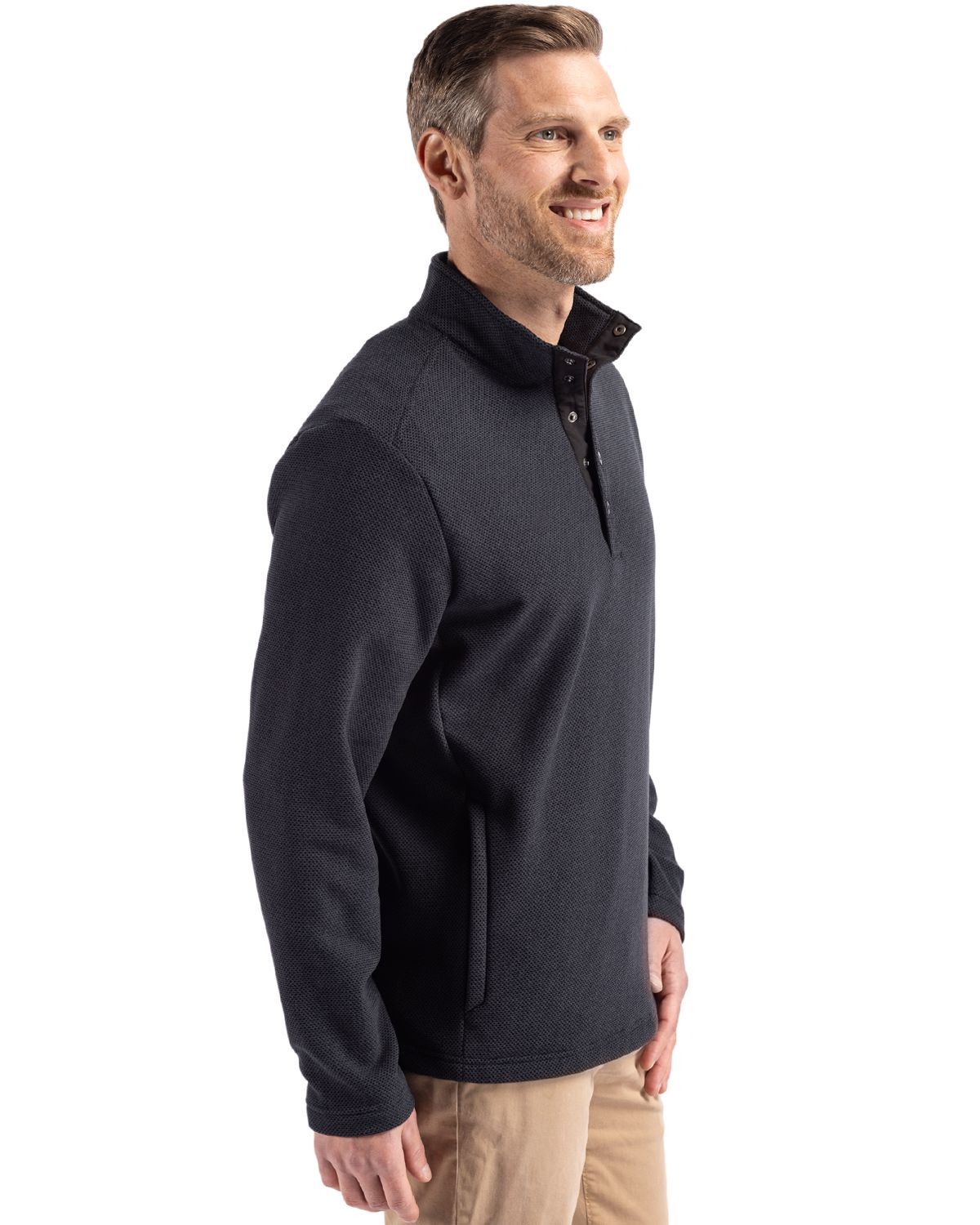 Hunts Point Eco Textured Fleece Recycled Mens Snap Pullover
