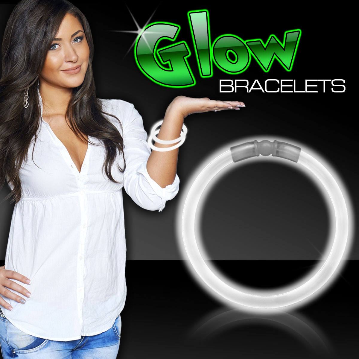 White 8" Single Color Superior Light Up Glow Bracelet 1