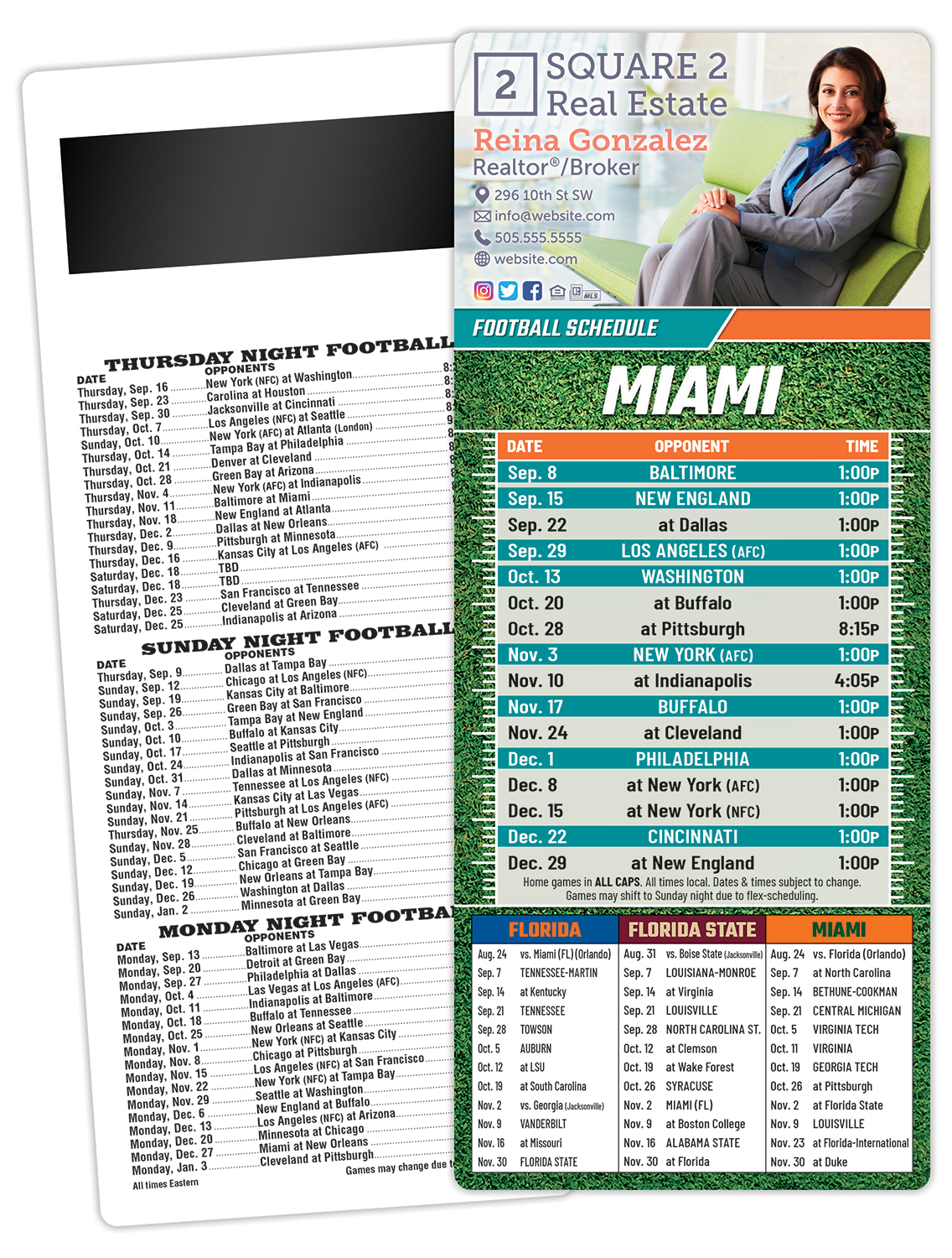 Football Schedule Laminated Card/Postcard with Magnet Strip 3.5x8.5 - 14 pt. 3